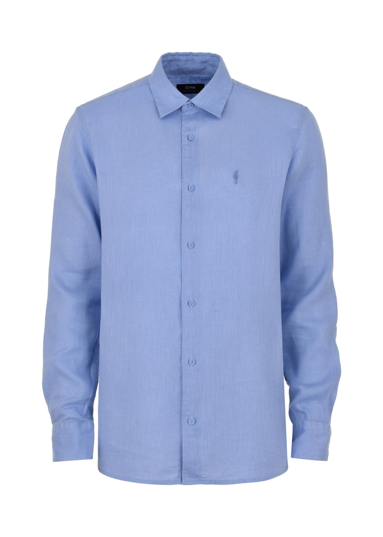 Blue linen men's shirt KOSMT-0321-61(W24)-04