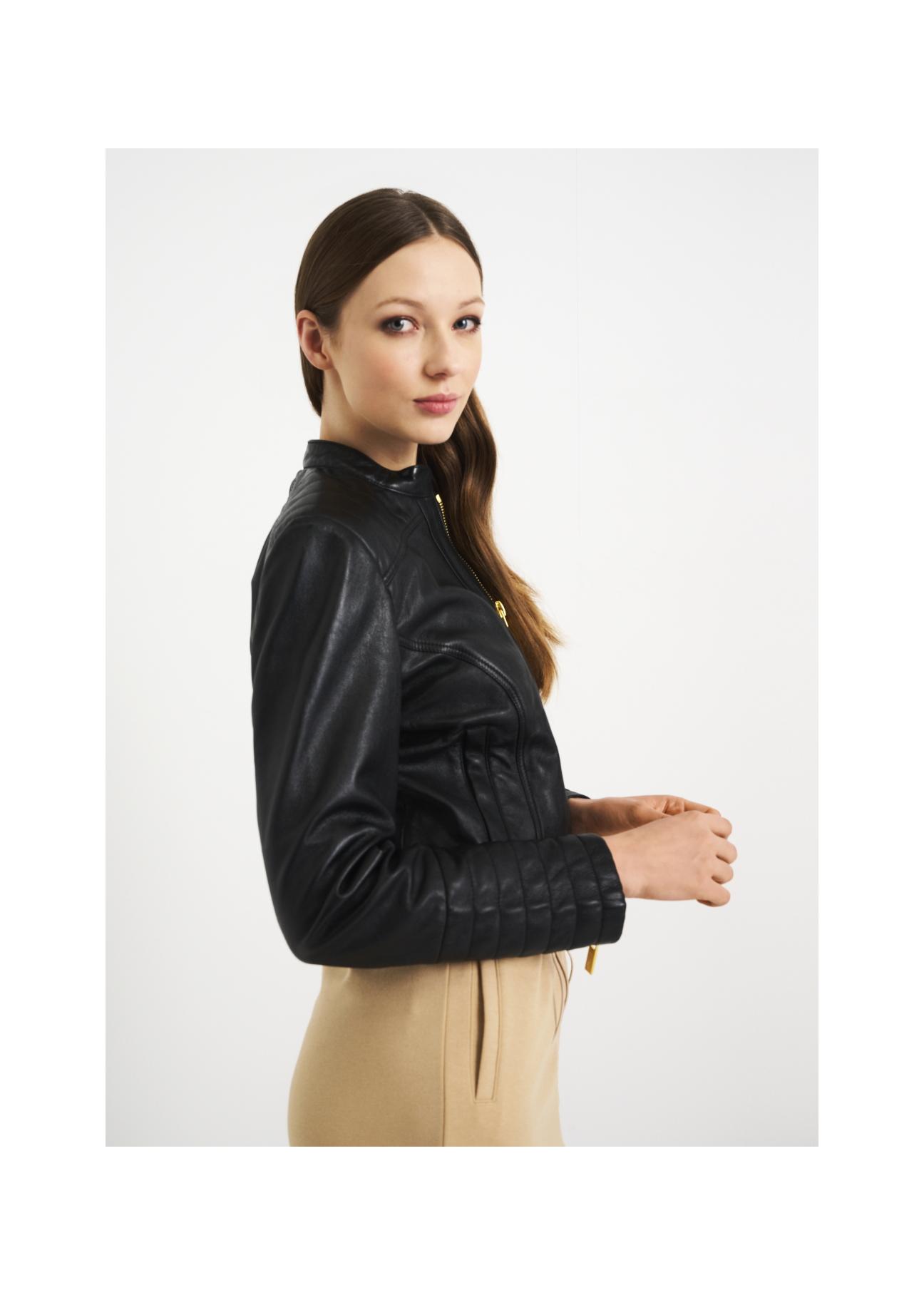 Women's leather jacket with stitching KURDS-0322-1211(KS)-04