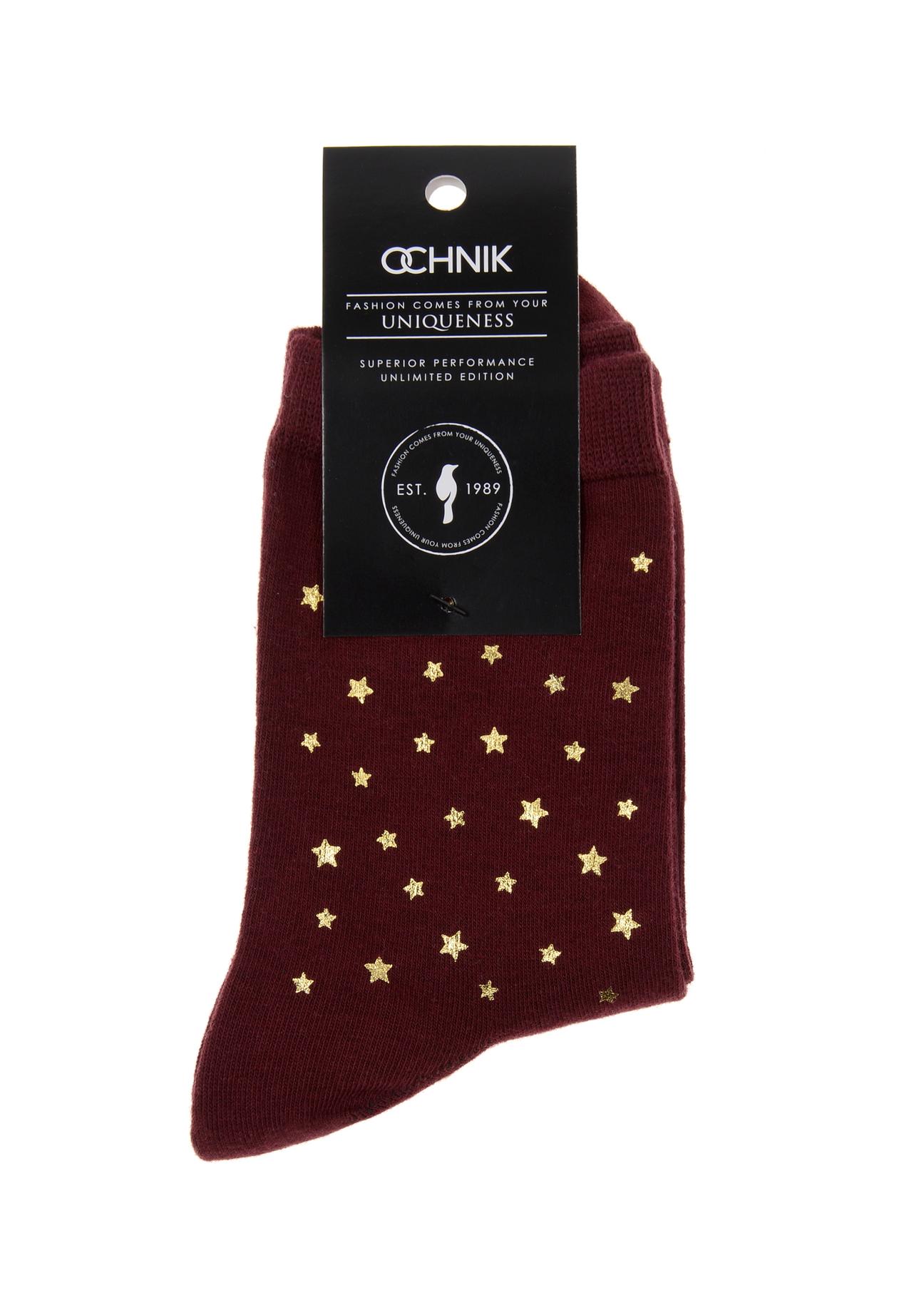 Maroon women's socks with stars SKADT-0063-49(Z23)-02