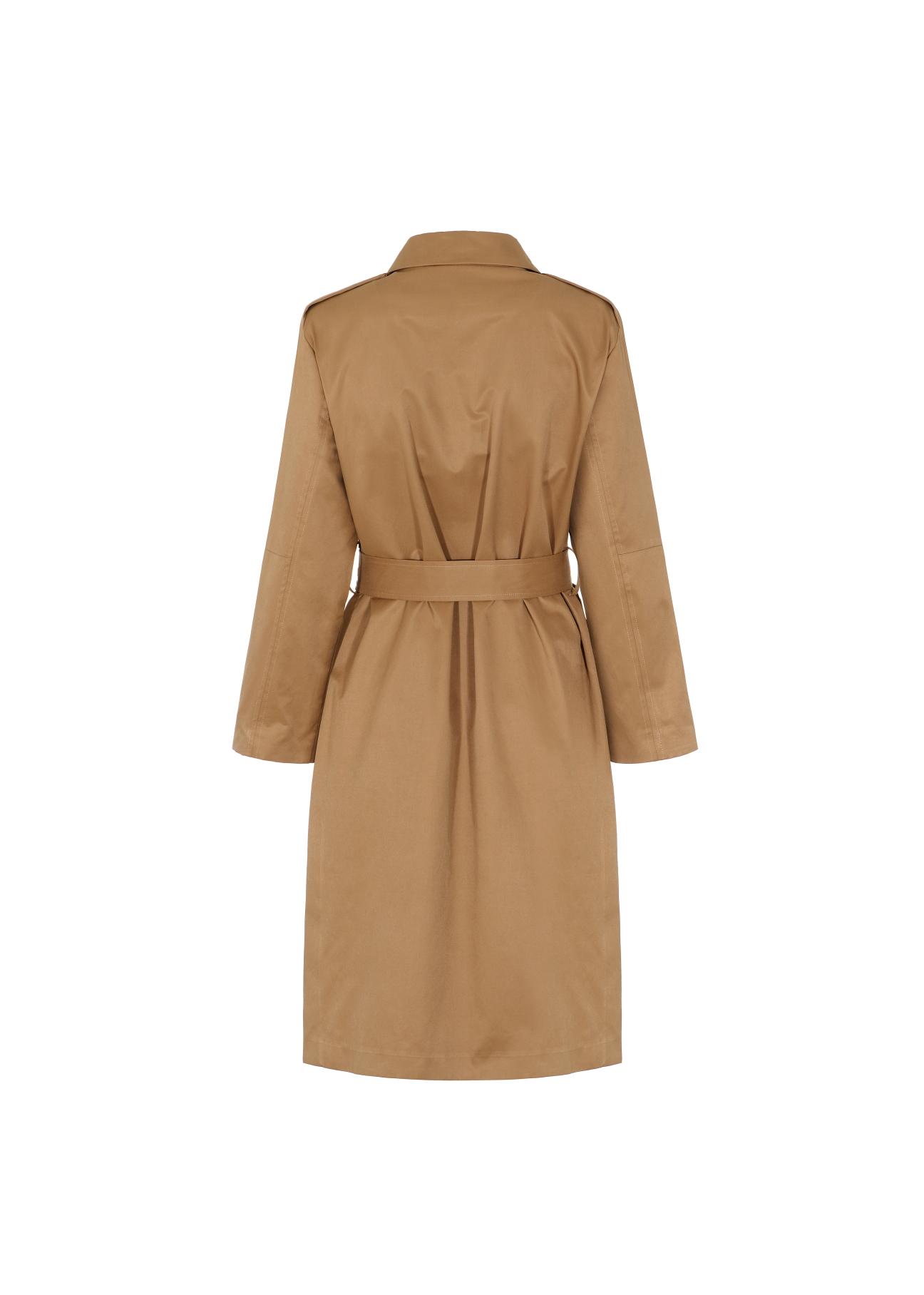 Women's honey colored coat with belt KURDT-0357-81(W22)-04