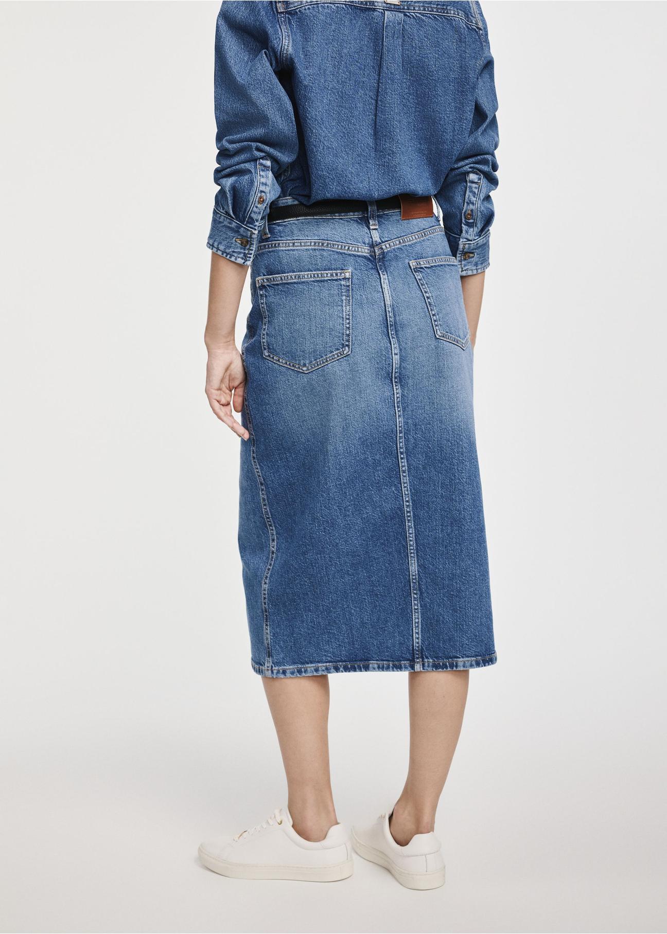 Navy blue denim skirt SPCDT-0102-69(W25)-03