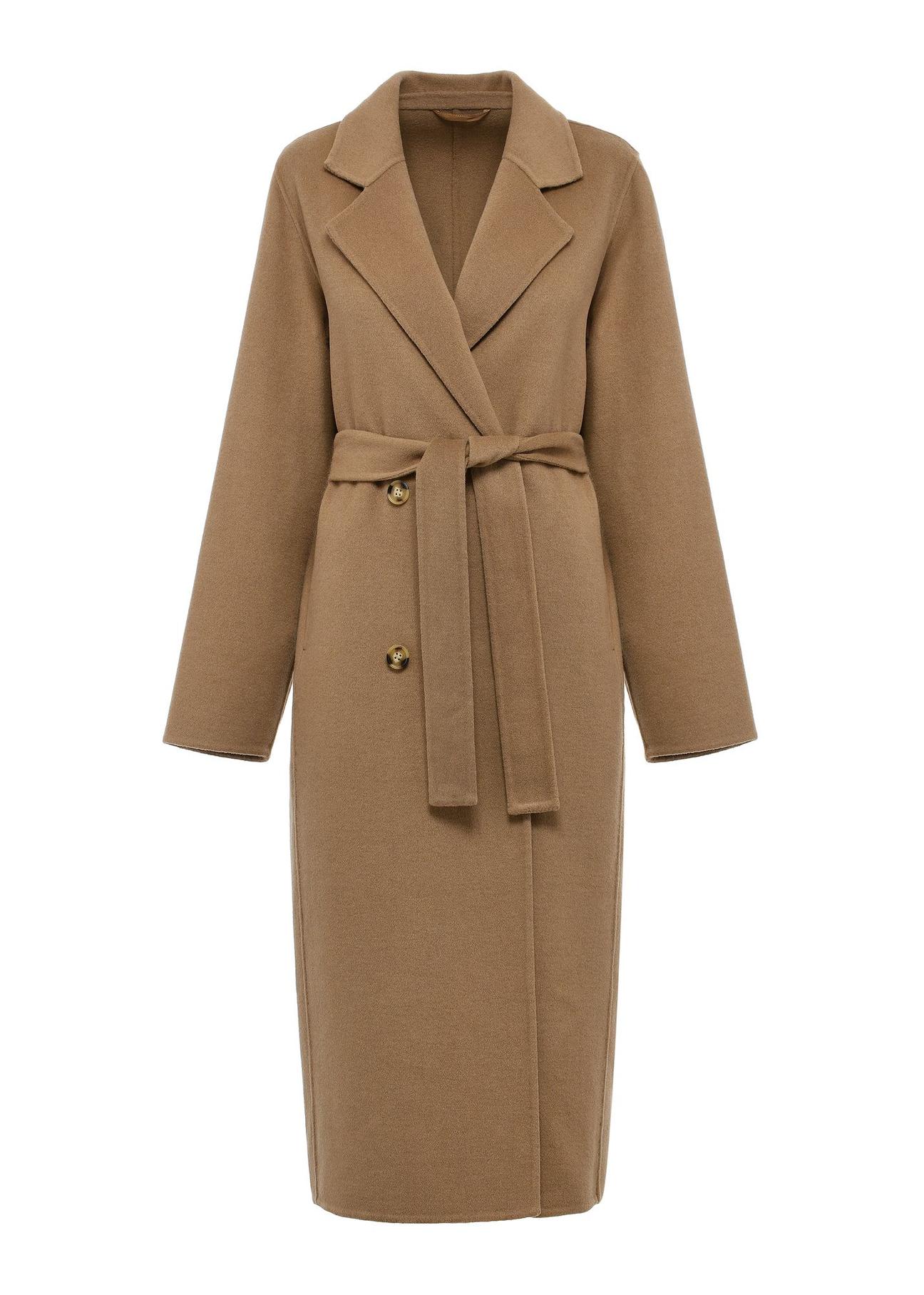 Long beige women's coat PLADT-0053-81(Z24) pic. 4