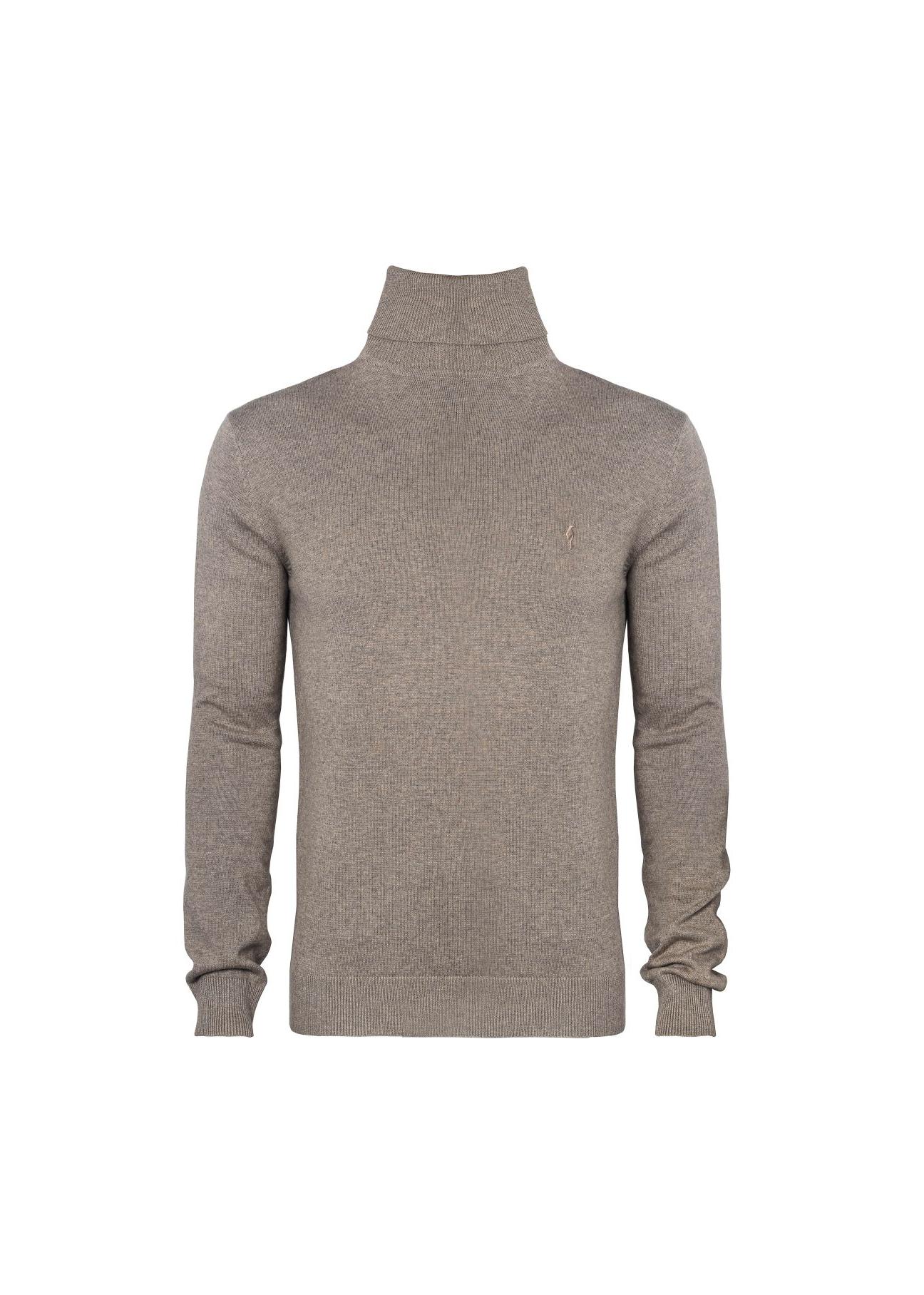 Beige men's turtleneck sweater SWEMT-0095A-81(Z23)-04