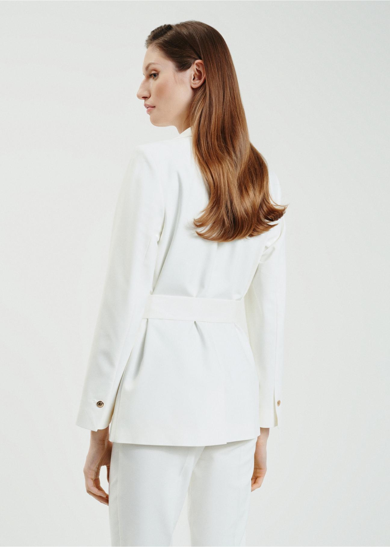 Women's cream blazer with belt ZAKDT-0030-12(W24)-02