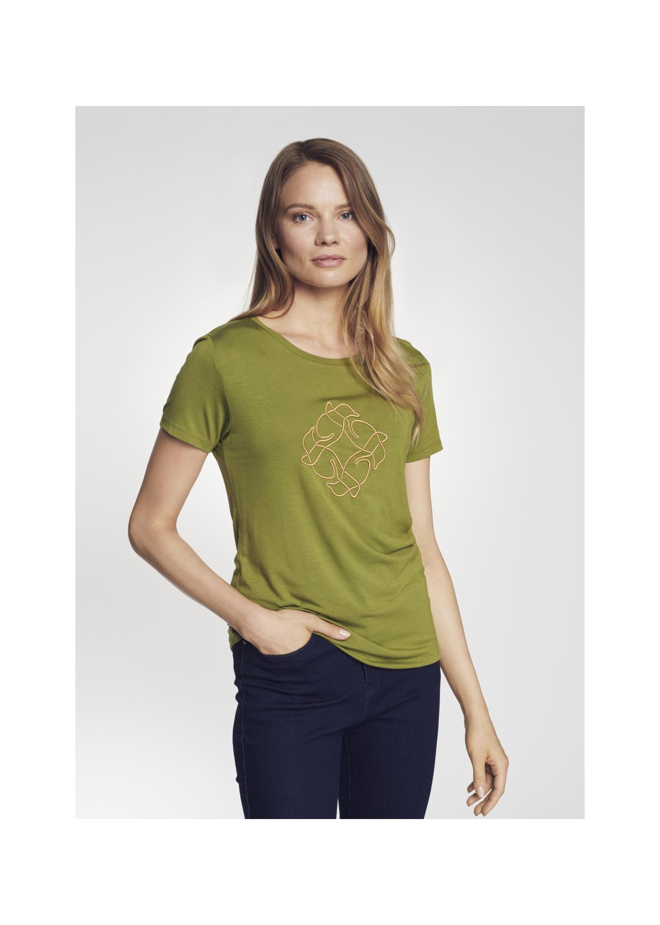 Women's khaki t-shirt with oriole TSHDT-0078-55(Z21)-01