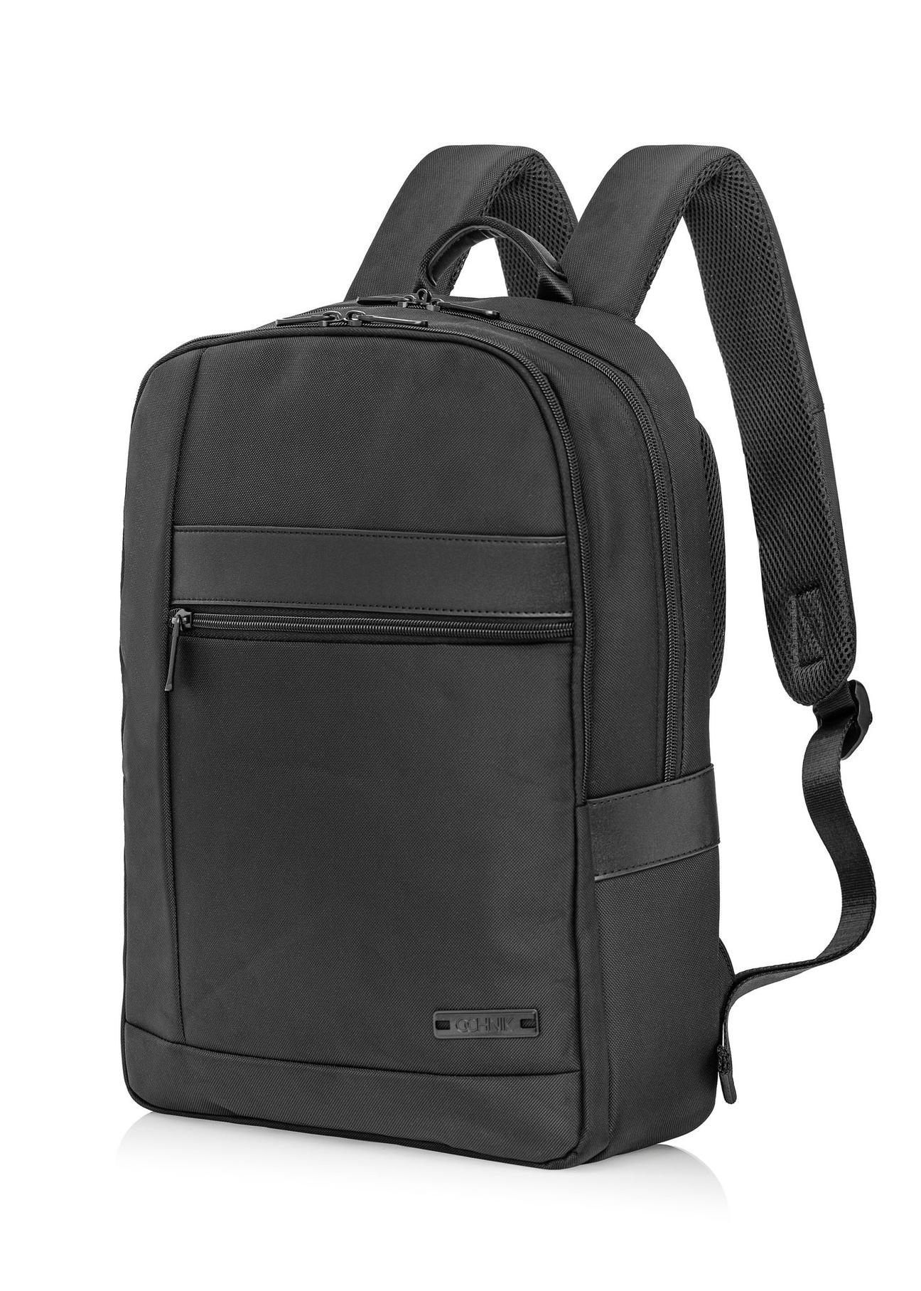 Black two-compartment men's backpack with logo PLCMN-0001C-99(Z24)-02