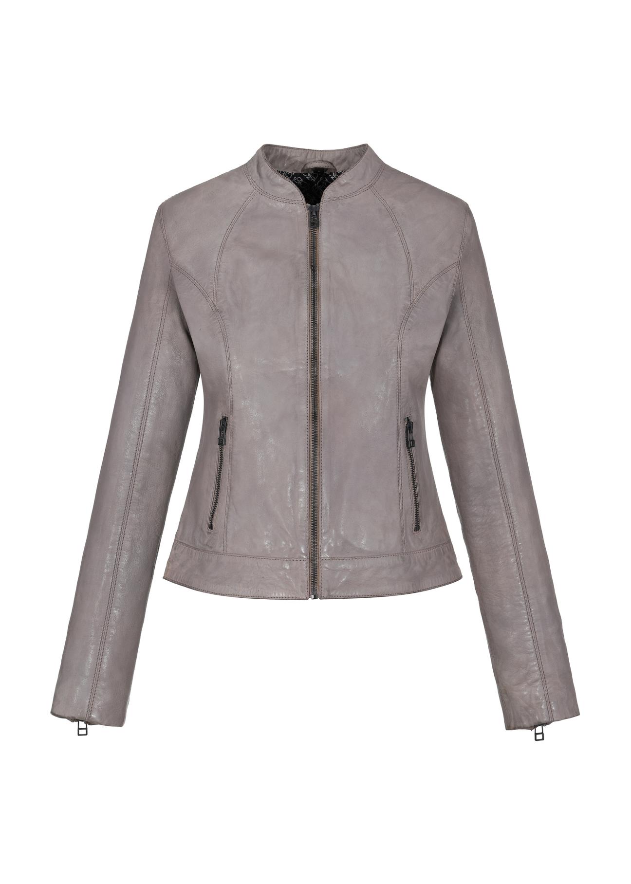 Lilac leather jacket with stitching for women KURDS-0504-1518(W24)-05