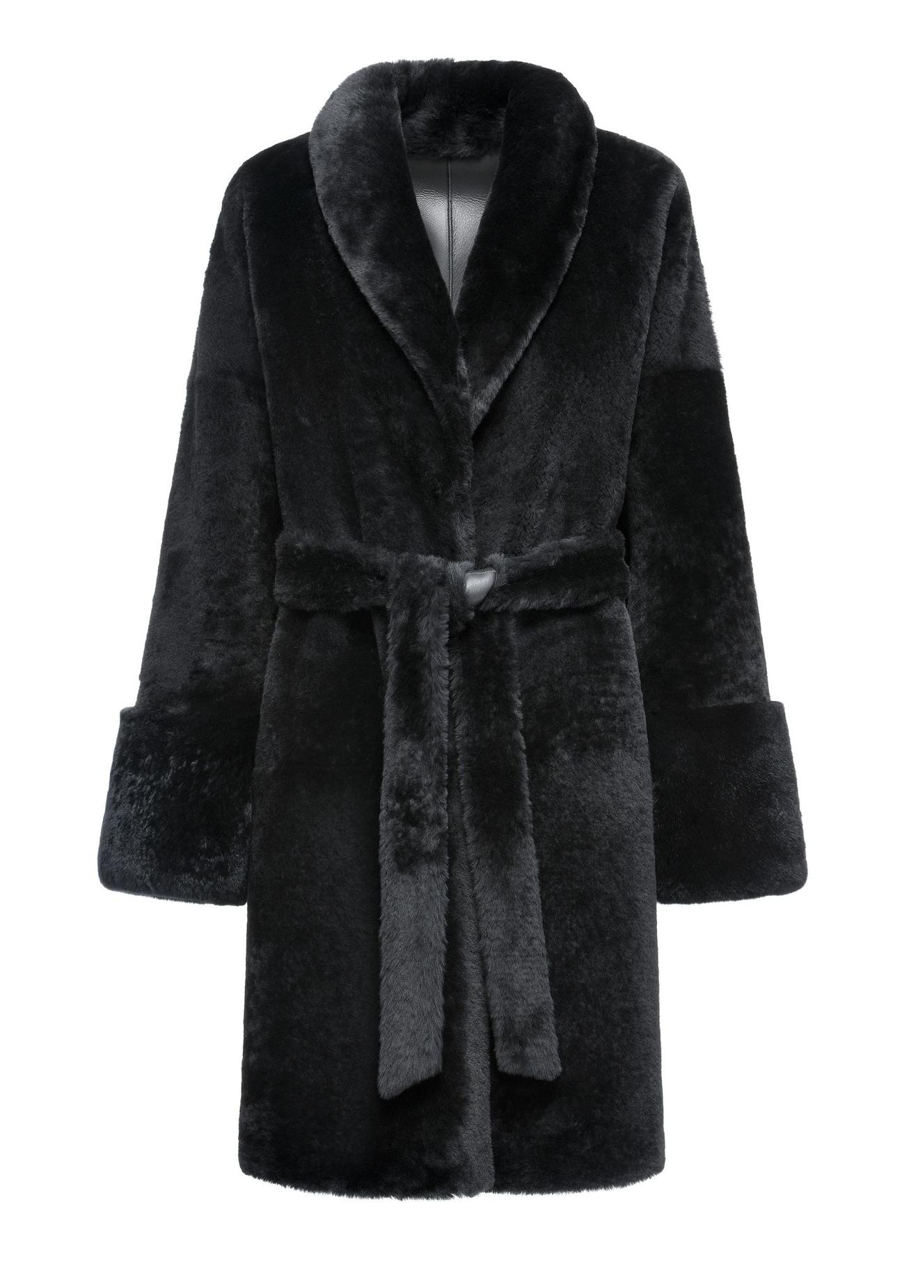 Leather black double-sided women's sheepskin coat KOZDS-0081-5487(Z24)-05