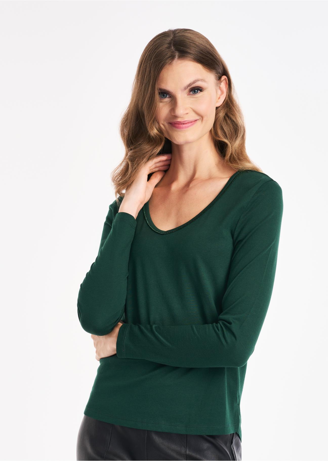 Women's long sleeve V neck blouse LSLDT-0027-54(Z22)-01