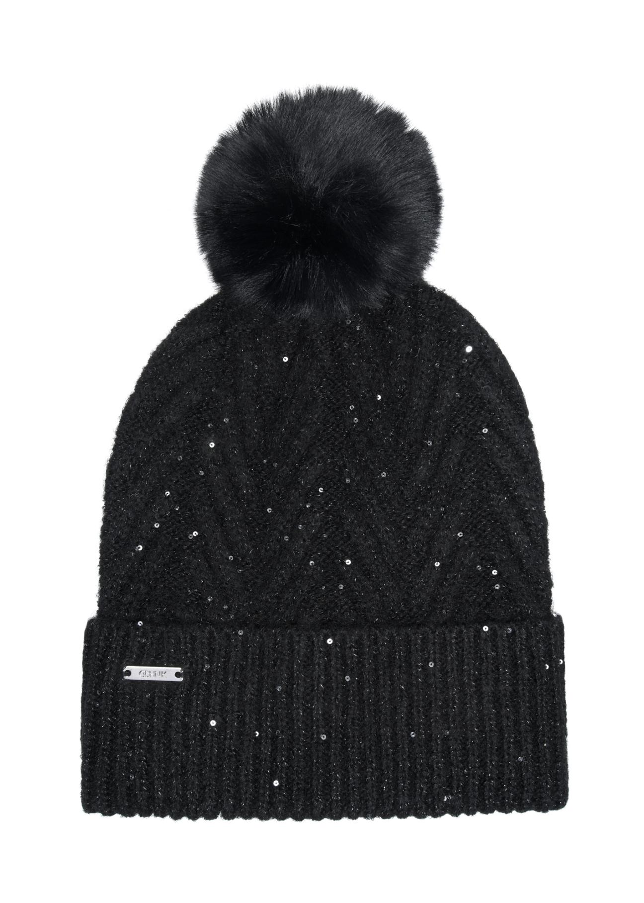 Black women's cap with pompom CZADT-0175-99(Z23)-02