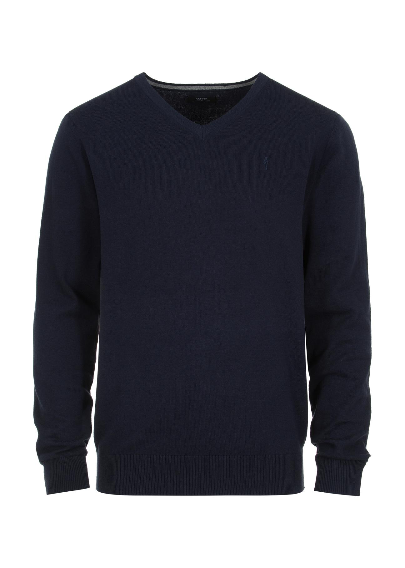 Men's navy blue v-neck sweater SWEMT-0136-69(Z23)-04