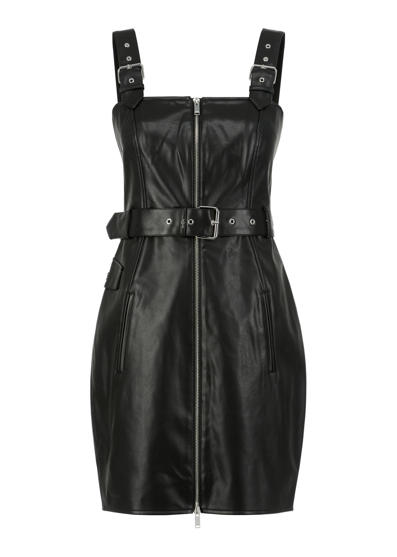 Black imitation leather dress SUKDP-0001-99(W23)-05