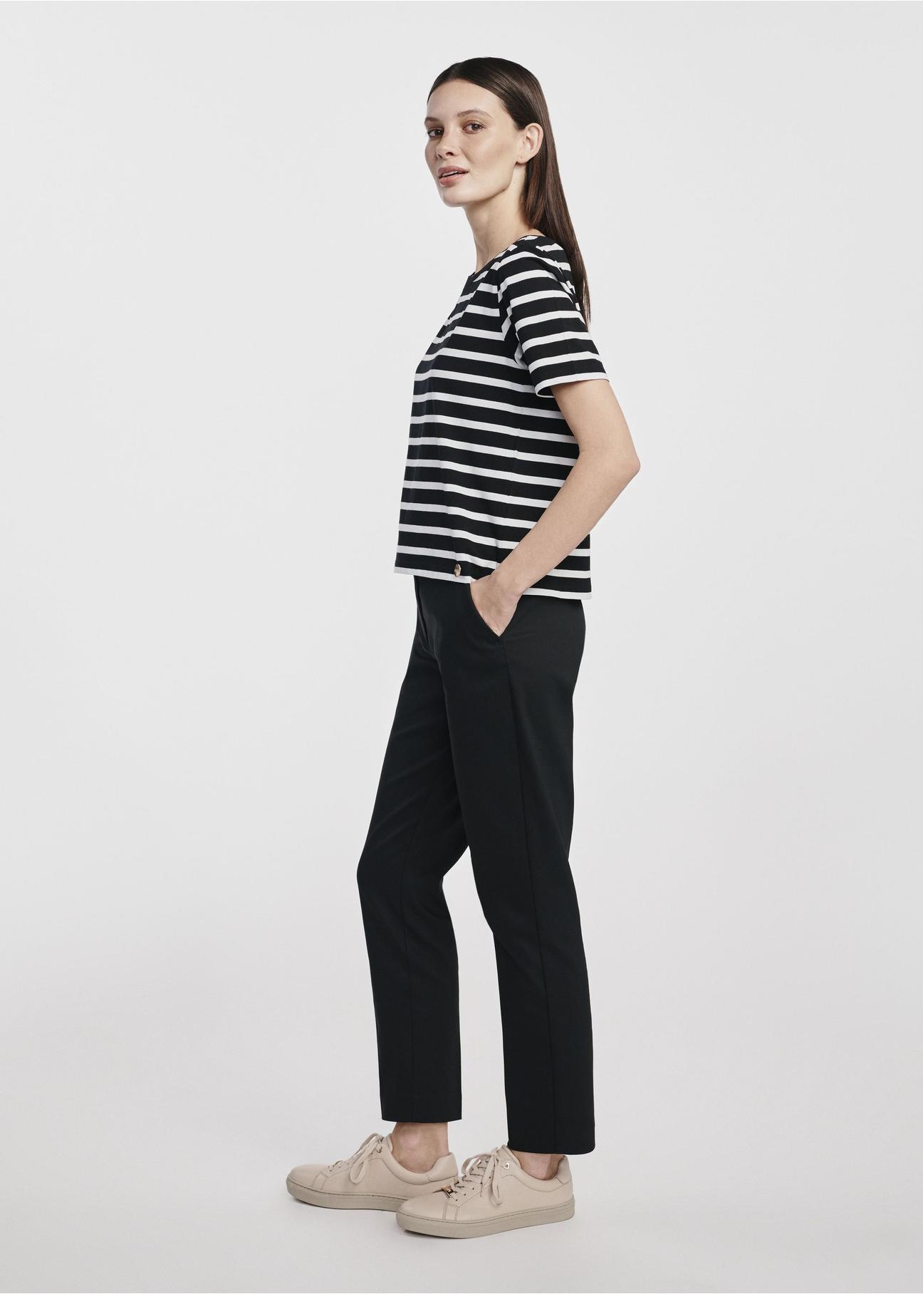 Women's T-shirt in black and white stripes TSHDT-0136-99(W25)-03