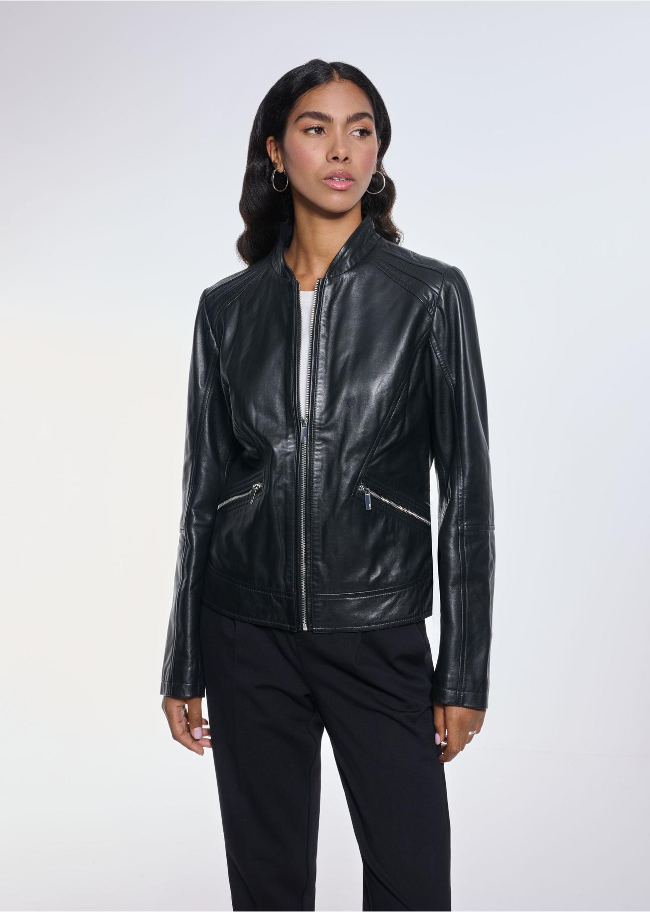 Black women's leather jacket KURDS-0492-5491(Z24)-01