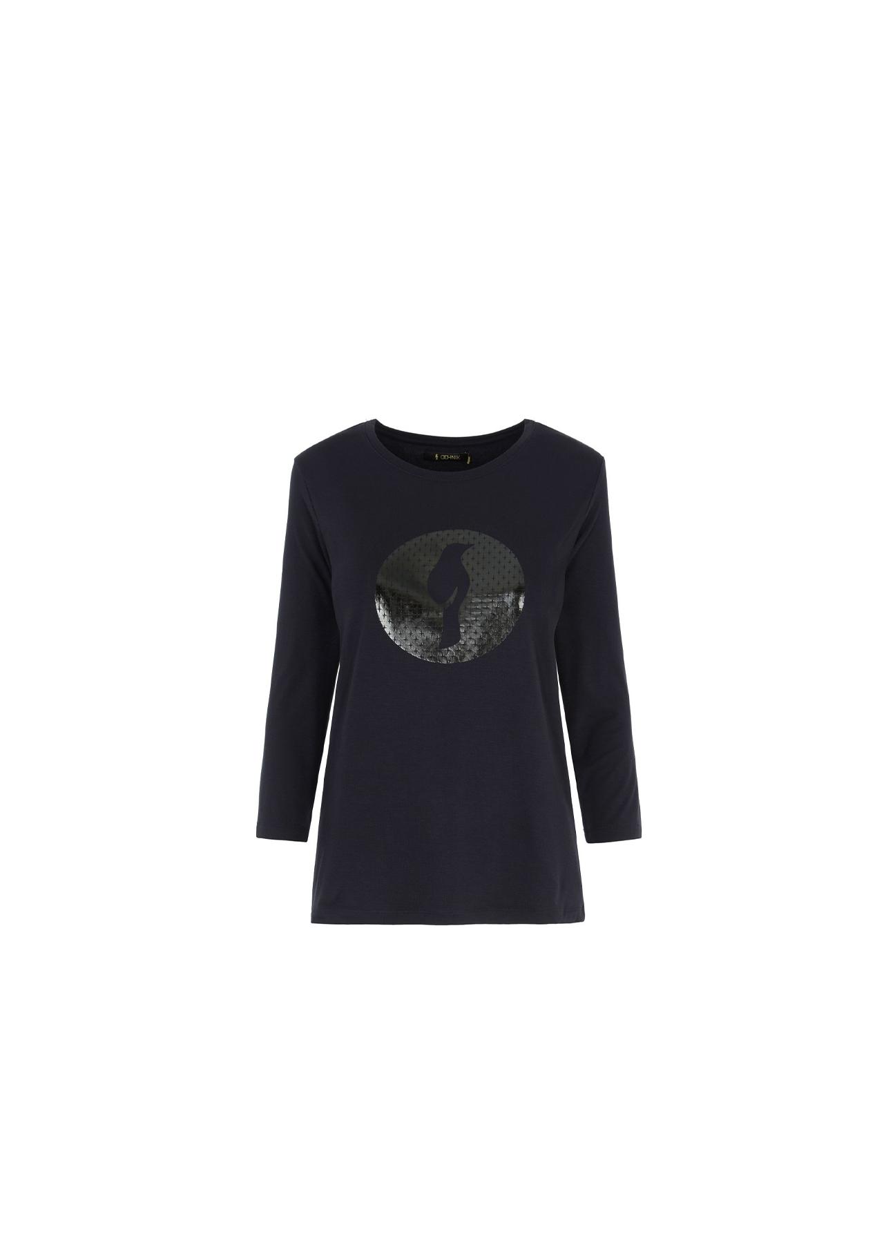 Navy blue women's blouse with oriole LSLDT-0017-69(Z20)-01