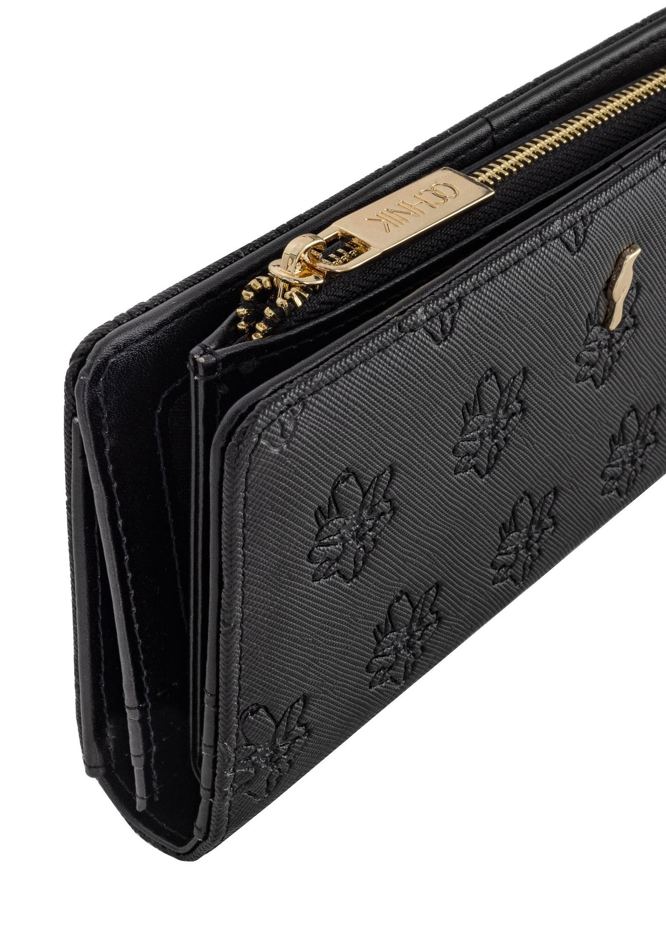 Large black ladies wallet with embossing POREC-0363-99(W24)-07