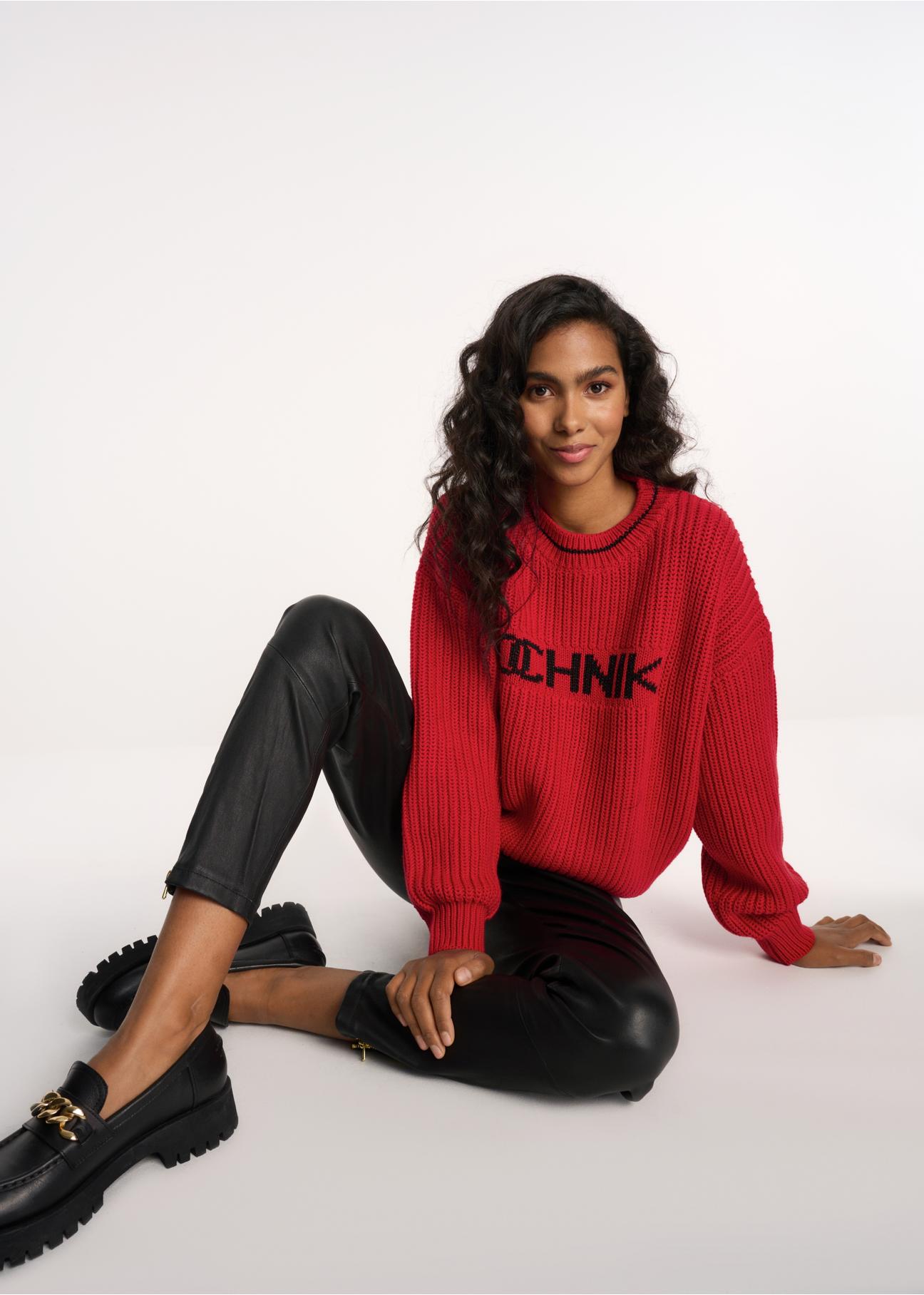 Red women's sweater with OCHNIK logo SWEDT-0163-42(Z22)-03