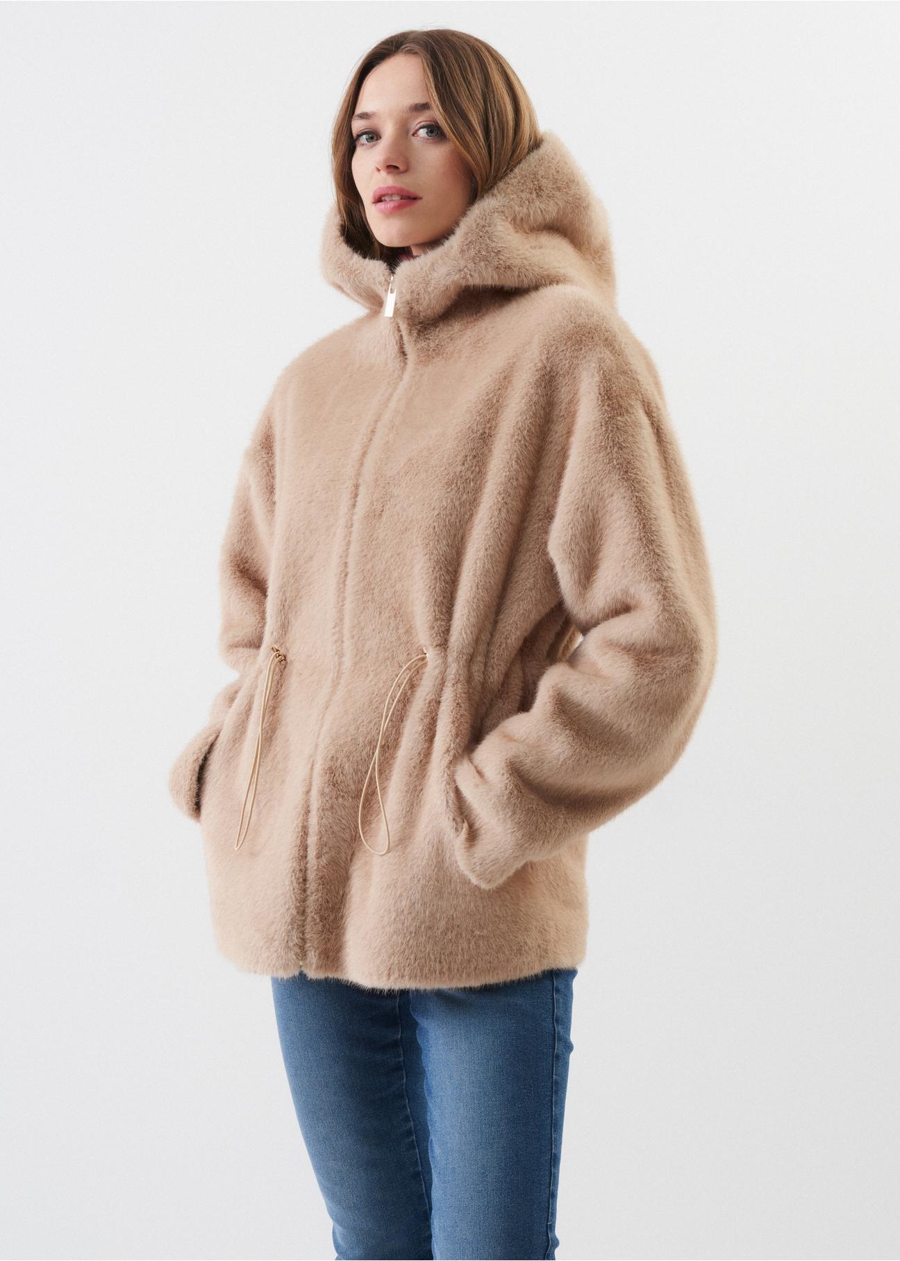 Women's zip-up fur coat with hood FUTDP-0030-81(Z23)-03