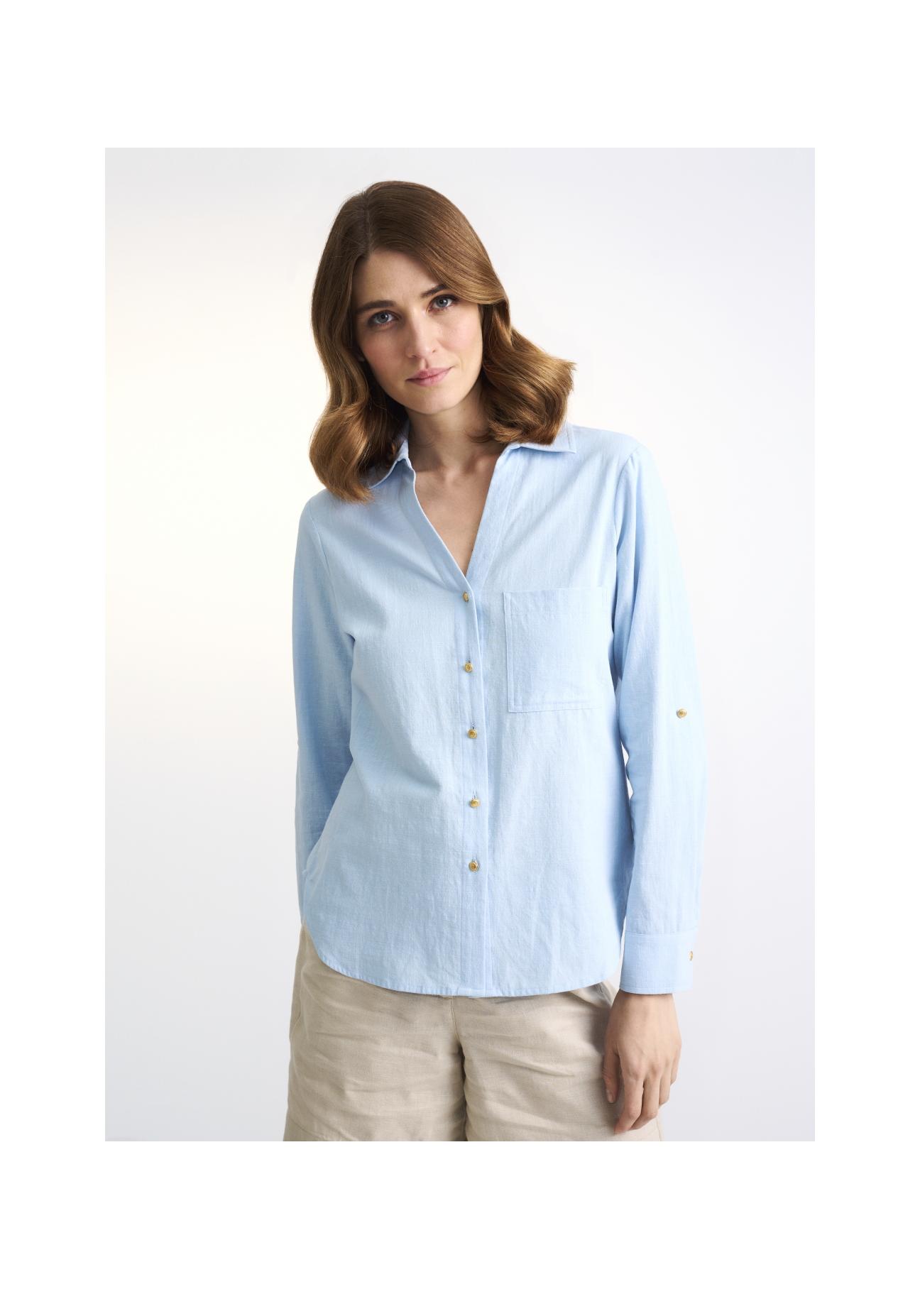 Blue cotton shirt for women KOSDT-0092-62(W22)-01