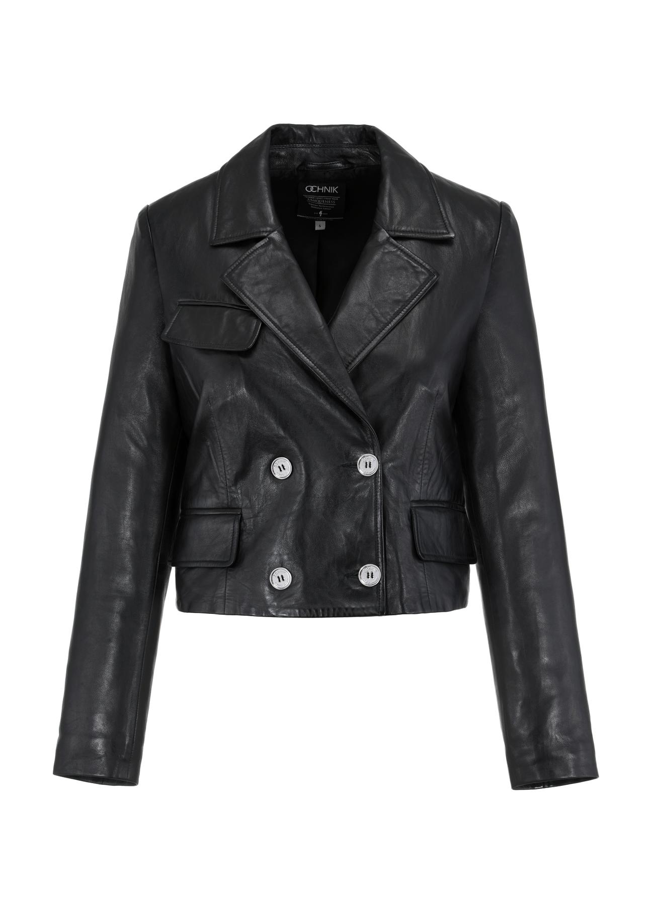 Women's black short leather jacket KURDS-0472-1116(W24)-03