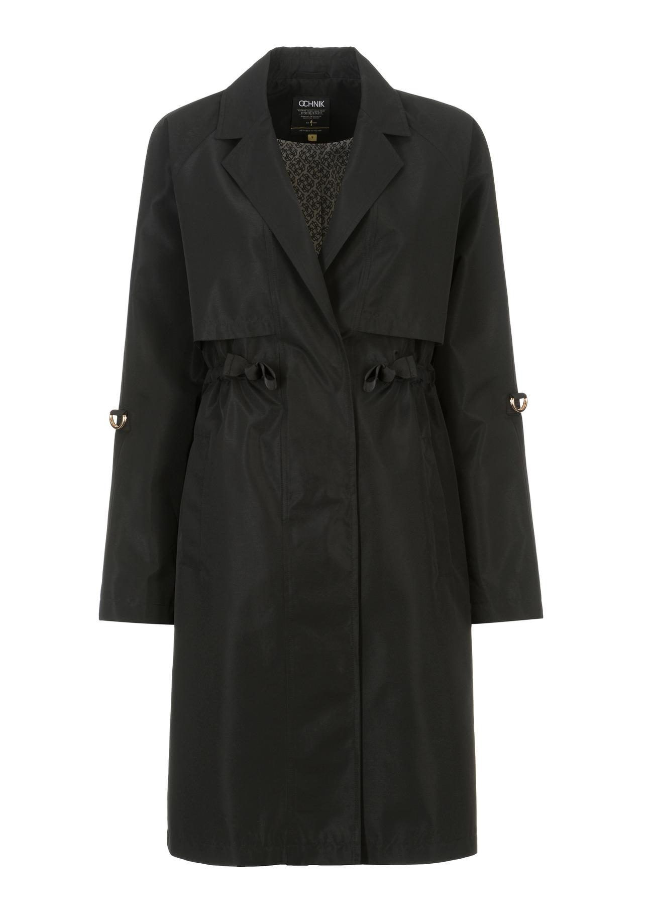 Black women's coat with straps KURDT-0439-99(W24)-03