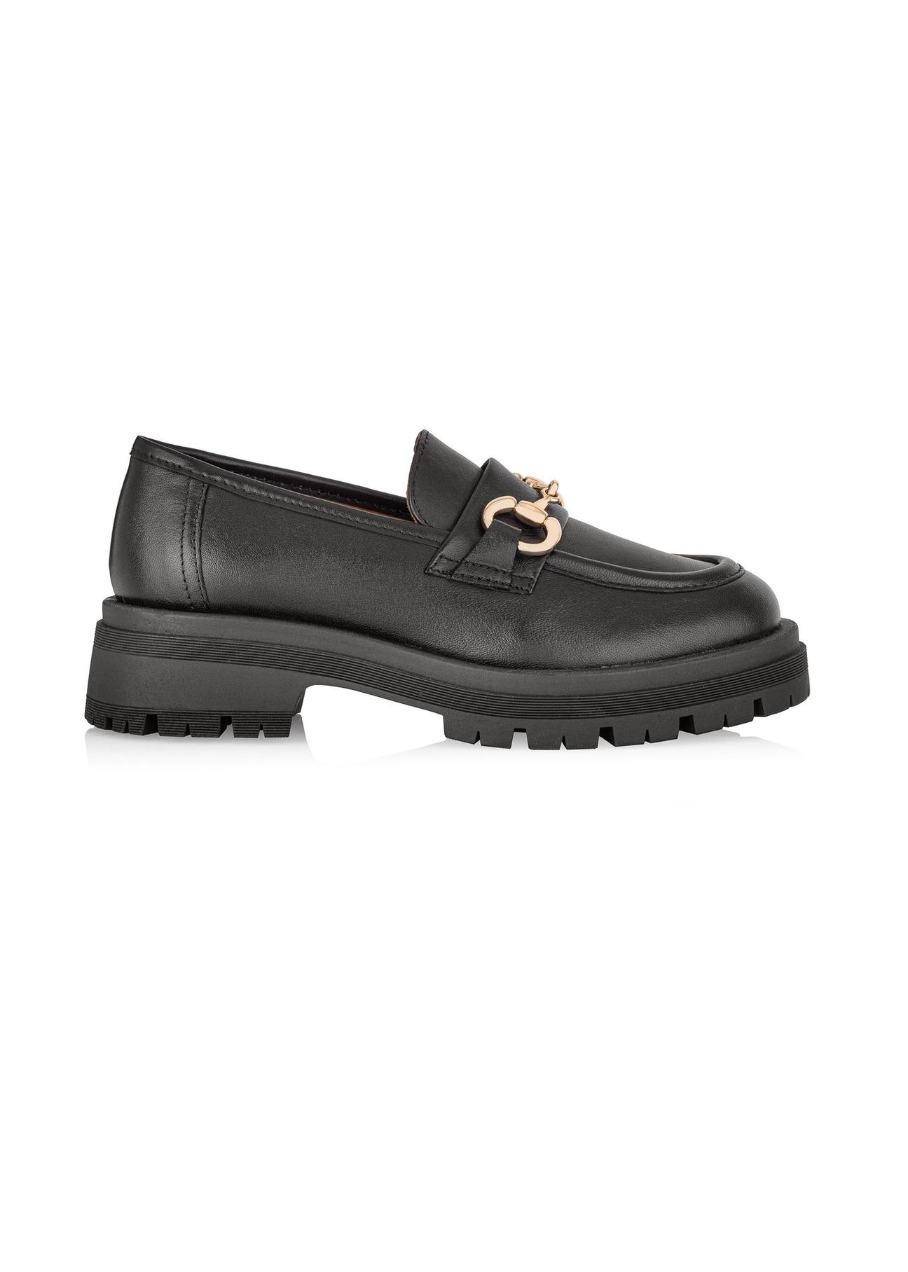 Black leather women's loafers on the platform BUTYD-1098-99(Z24)-03