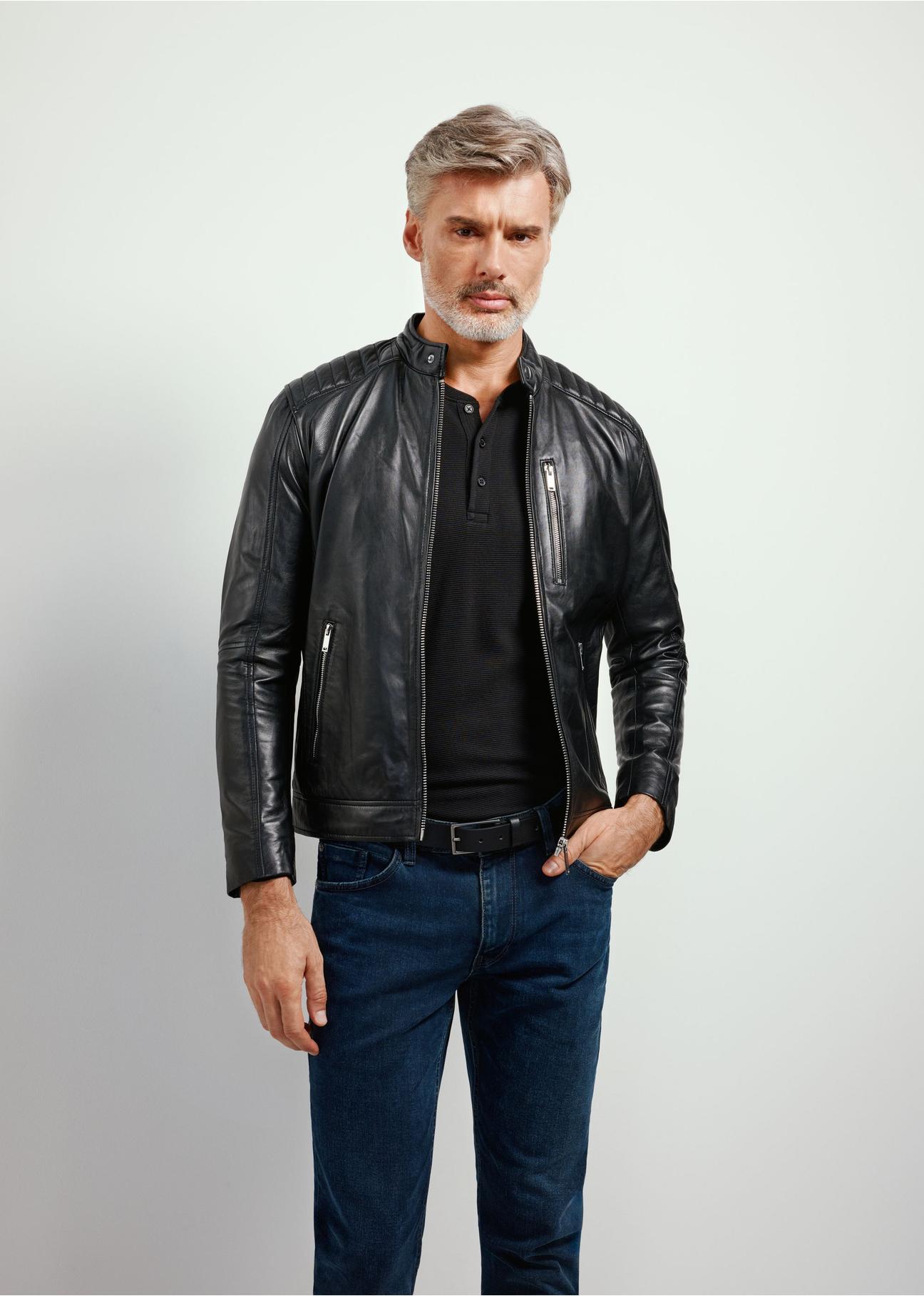 Men's leather jacket with stand-up collar KURMS-0191-5491(KS)