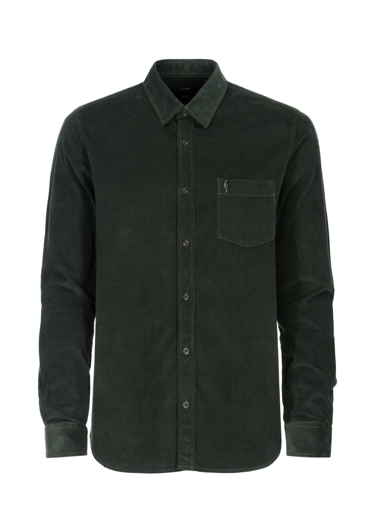 Green men's corduroy shirt KOSMT-0318-54(Z23)-03