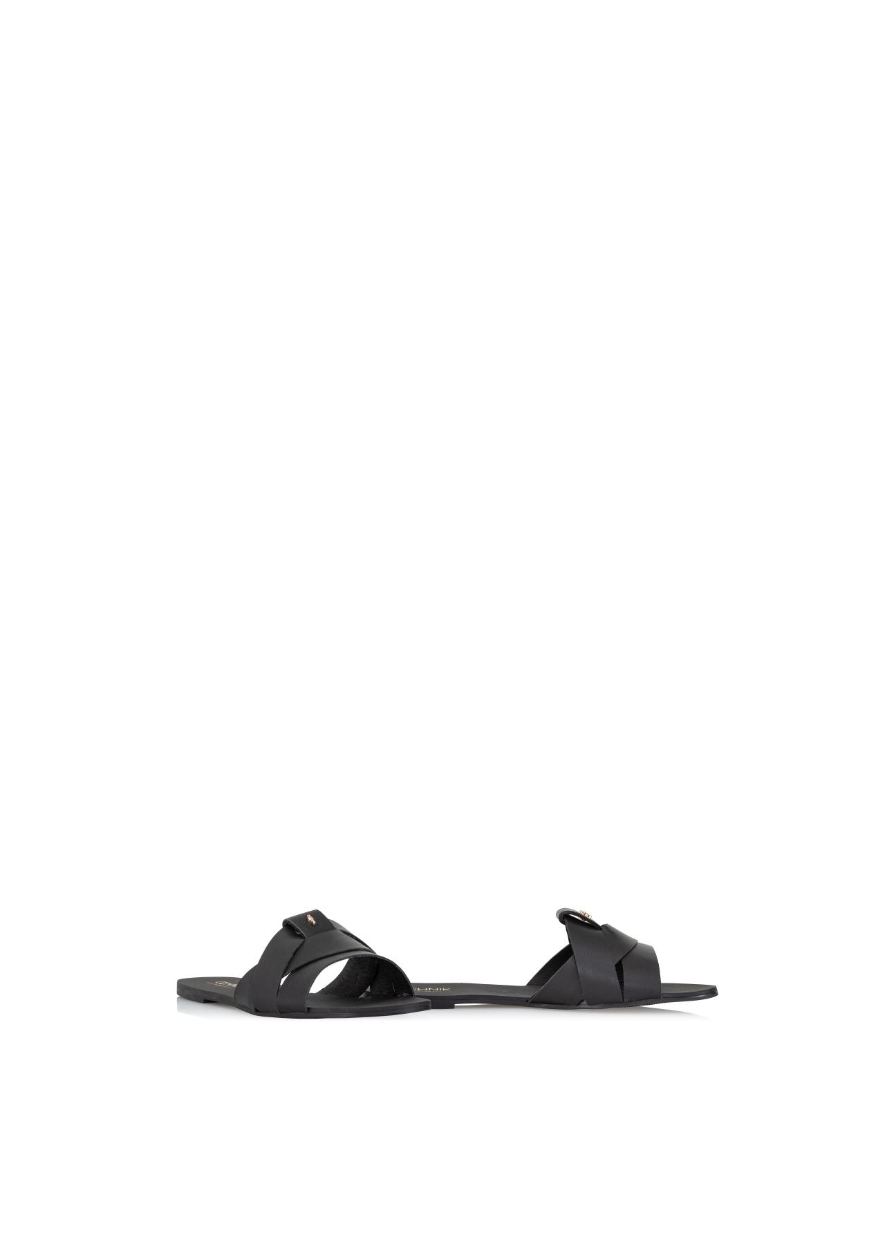 Black leather women's flip-flops with braided BUTYD-0903-99(W24)-05