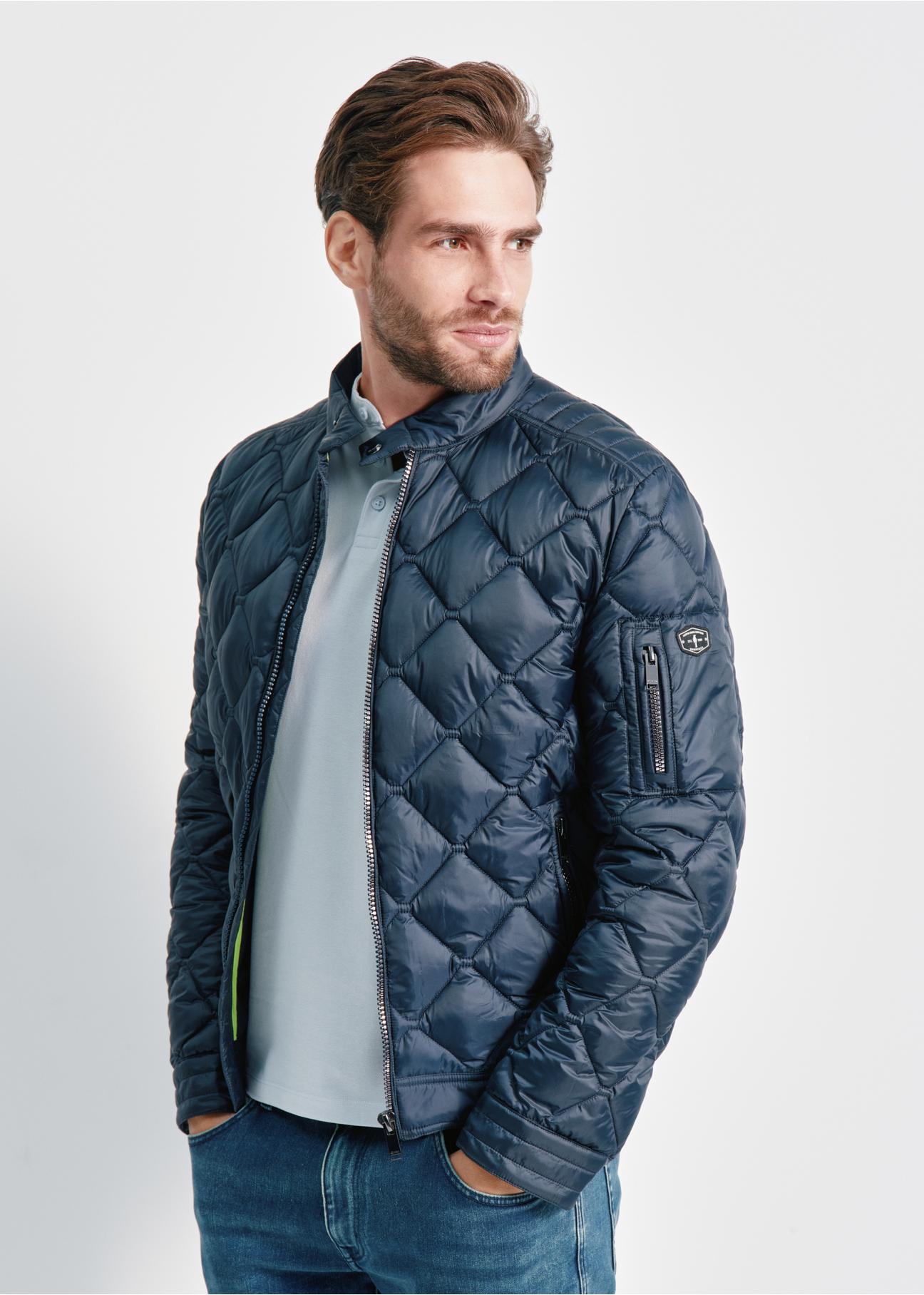 Navy blue men's quilted spring jacket KURMT-0327-68(W24)-02