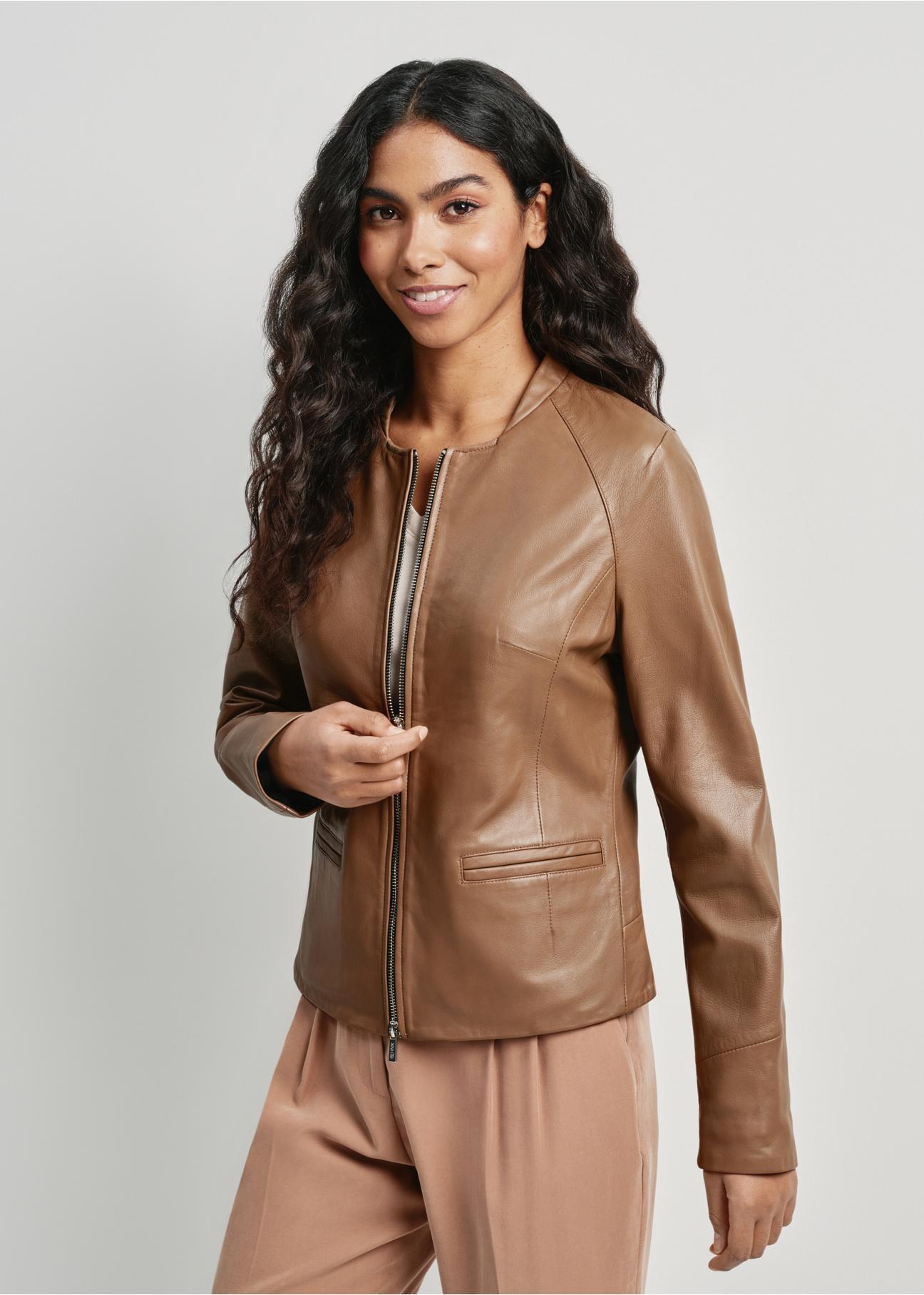 Women's cocoa leather jacket KURDS-0485-1353(W24)-02