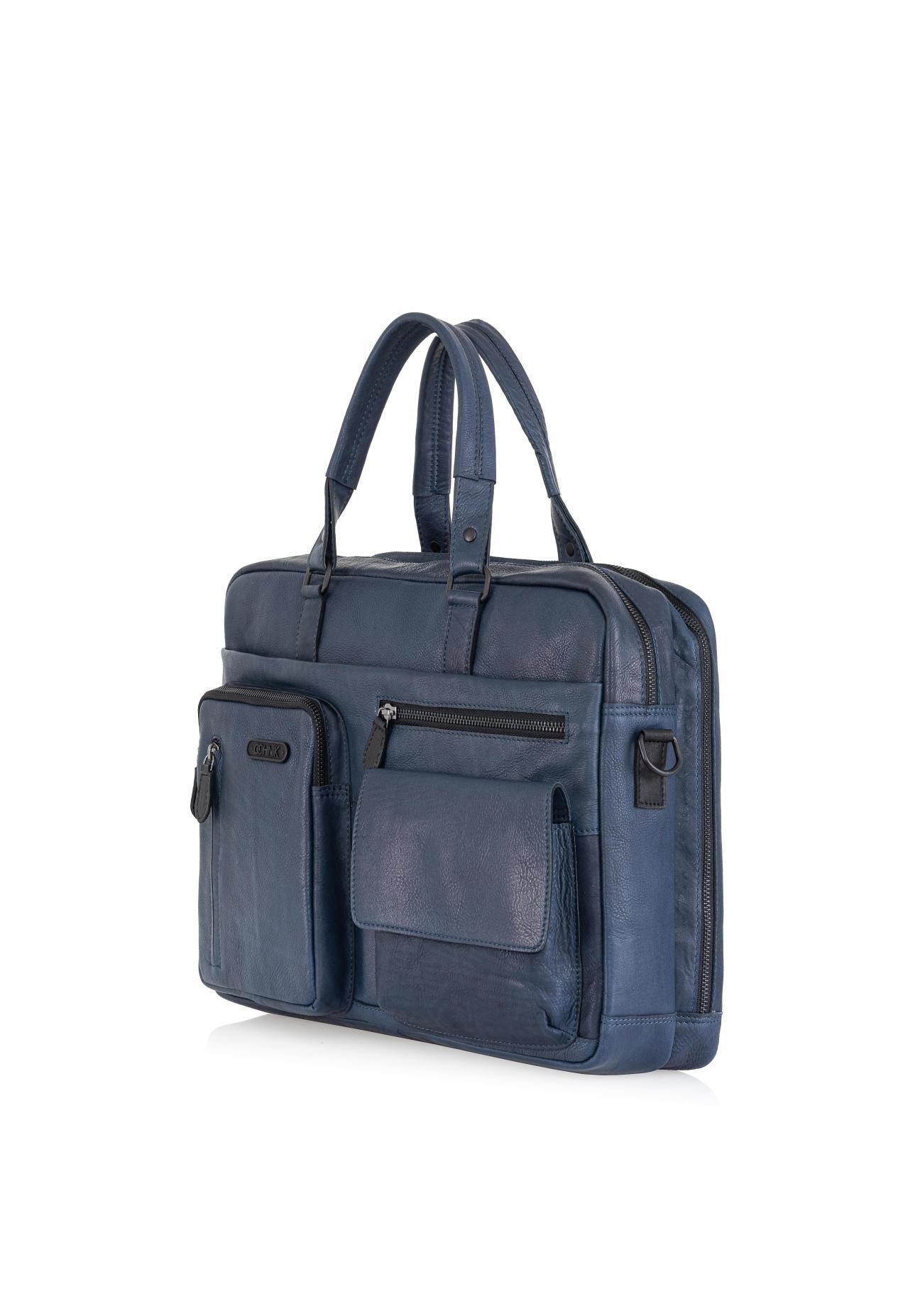 Men's navy blue leather bag TORMS-0047N-69(Z24)-06