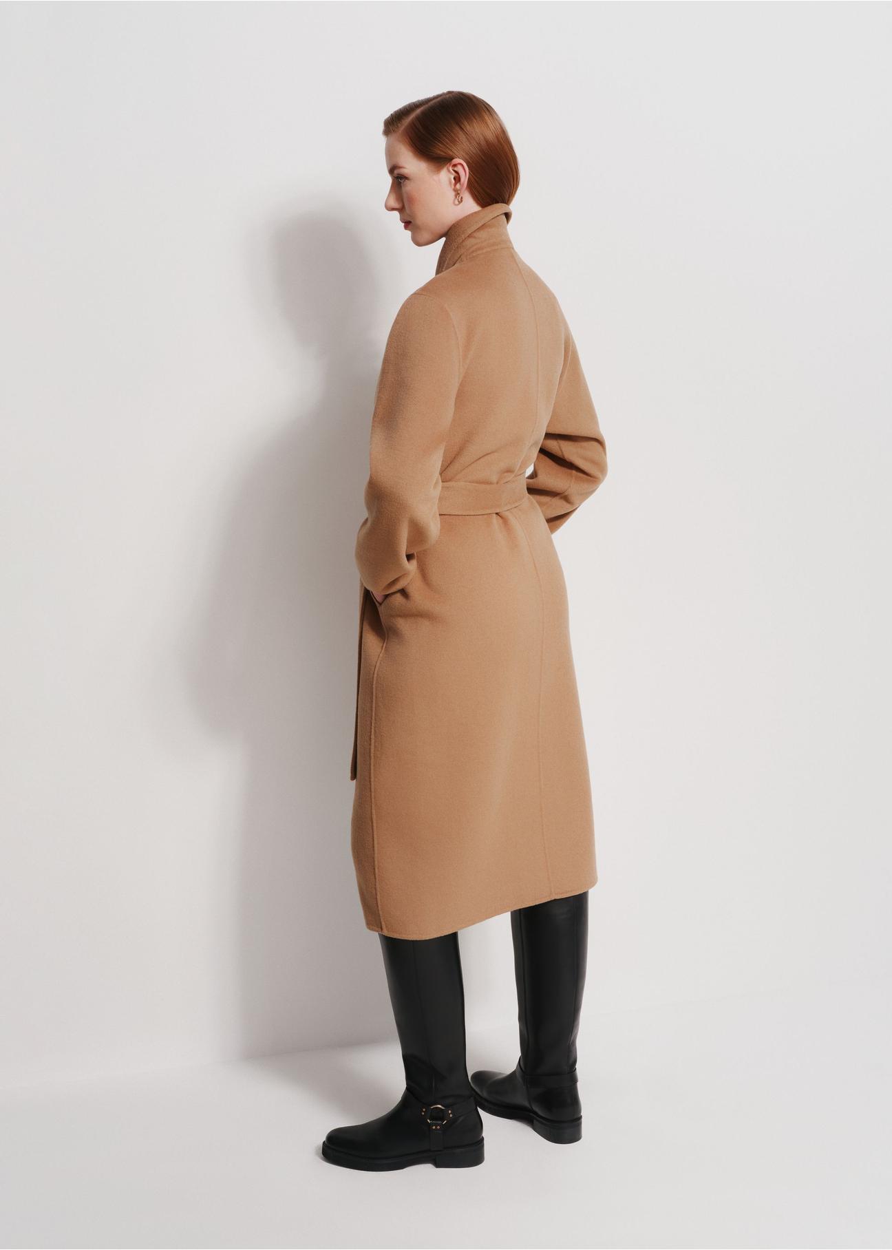 Long beige women's coat PLADT-0053-81(Z24) zdj. 3