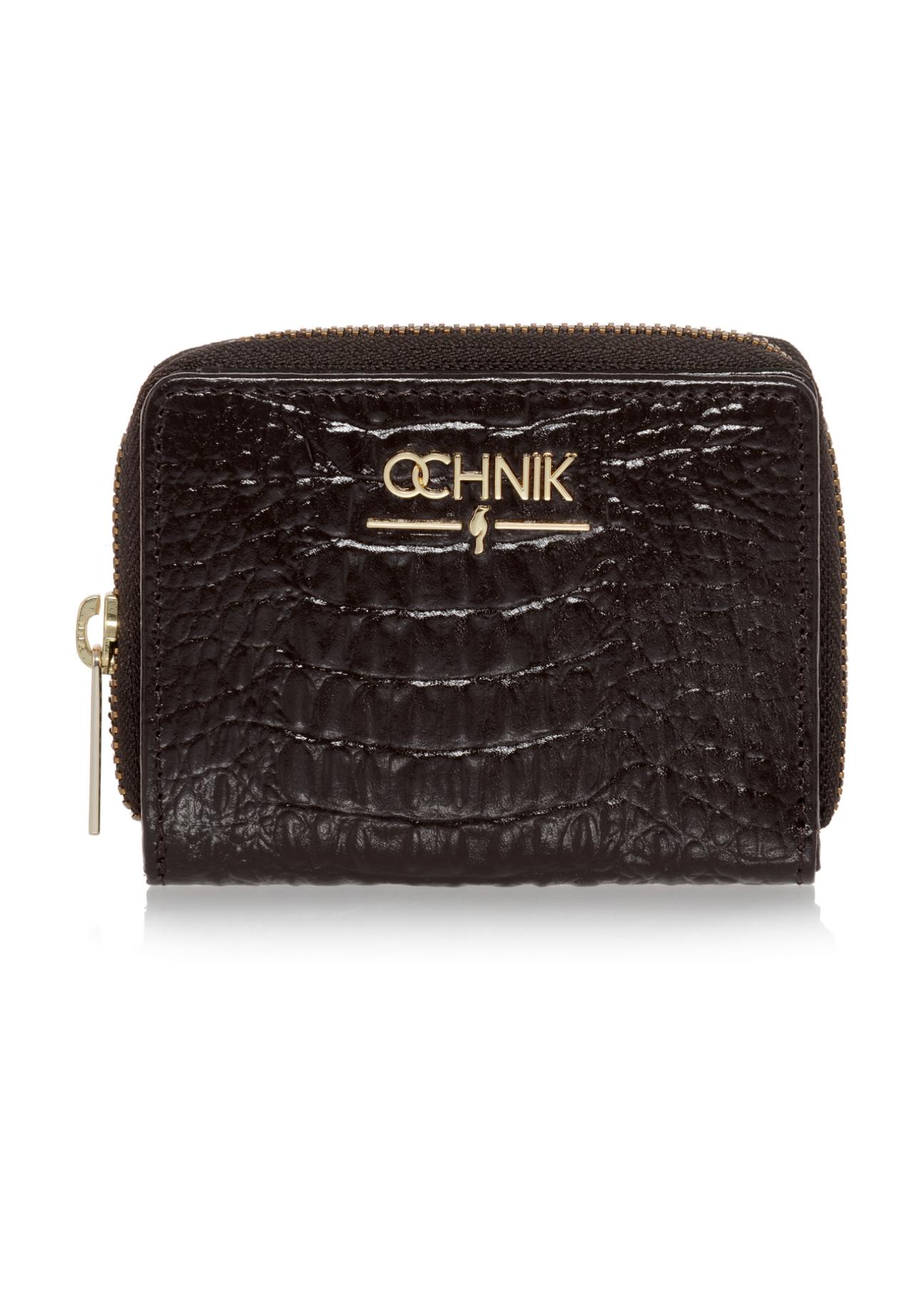 Dark brown leather women's croco wallet PORES-0810-90(W23)-01