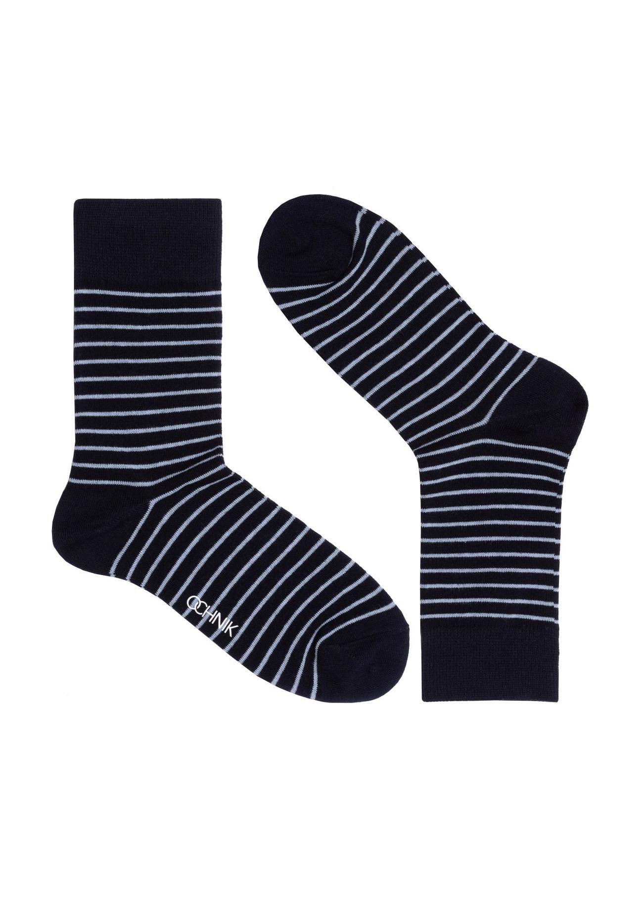 Long navy blue striped men's socks SKAMT-0176-69(Z23)-01