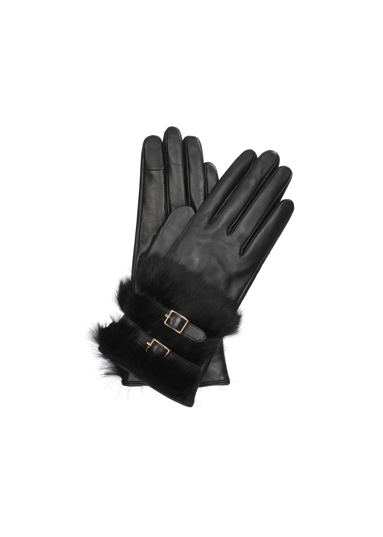 Women's leather gloves with buckles REKDS-0065-99(Z23)-01