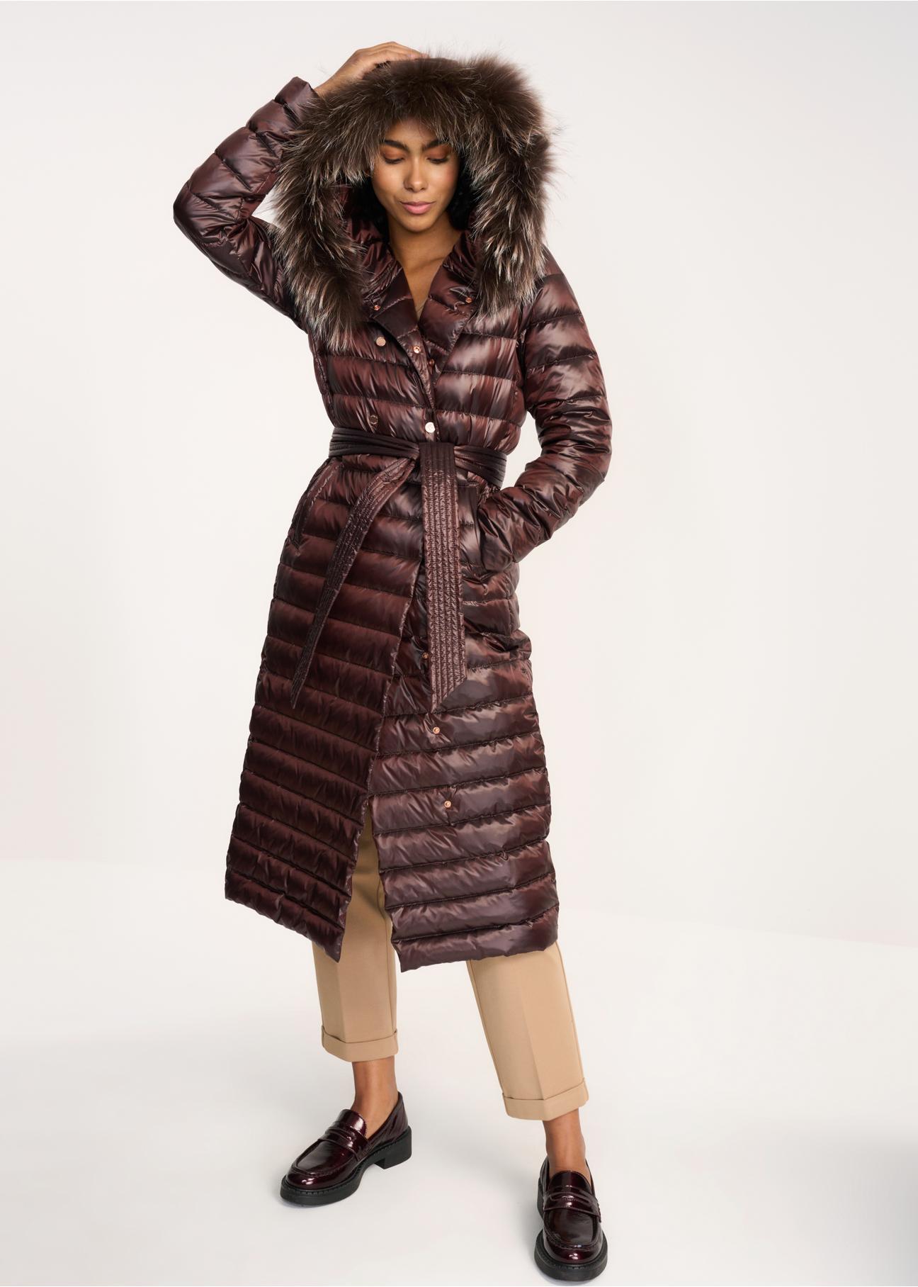 Women's maroon quilted down jacket KURDT-0006-49(Z22)-02