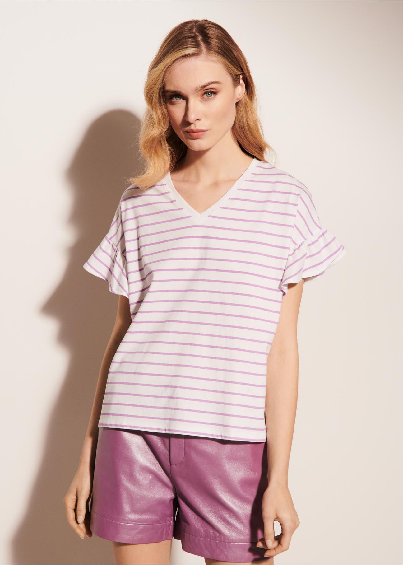 White striped women's blouse BLUDT-0162-72(W23)-01