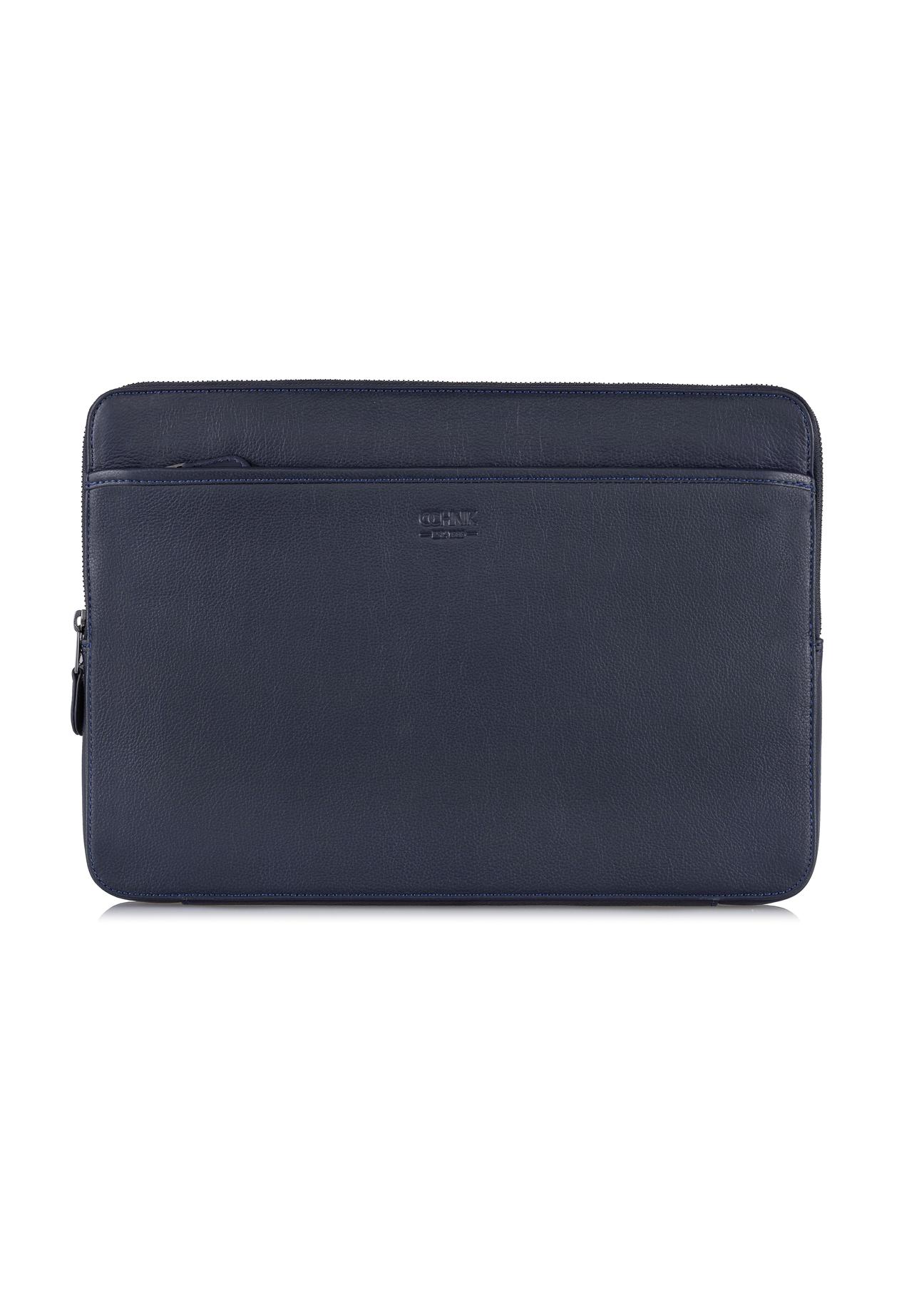 Men's navy blue leather briefcase TORMS-0286A-69(W24)-01