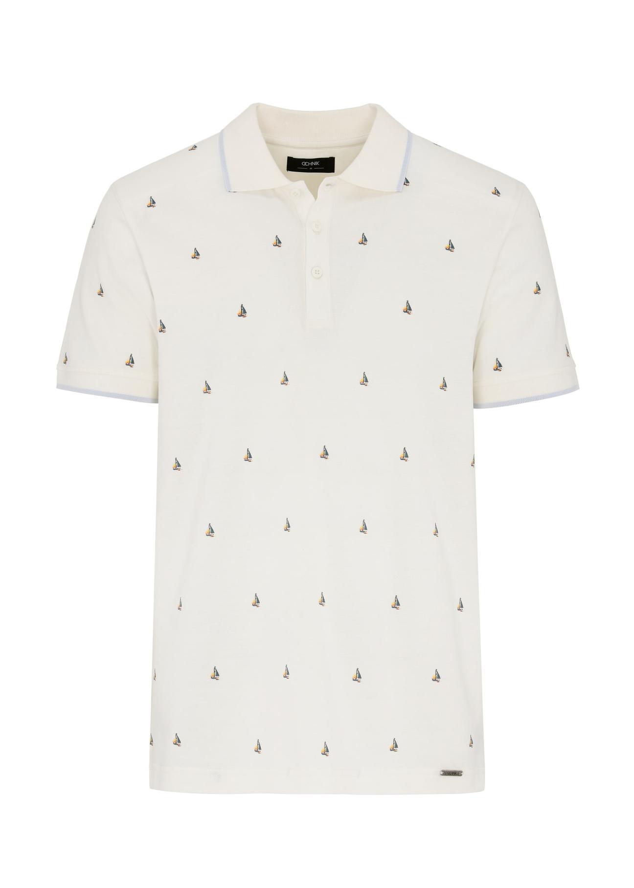 White polo with sailboat pattern men's POLMT-0071-11(W24)-04