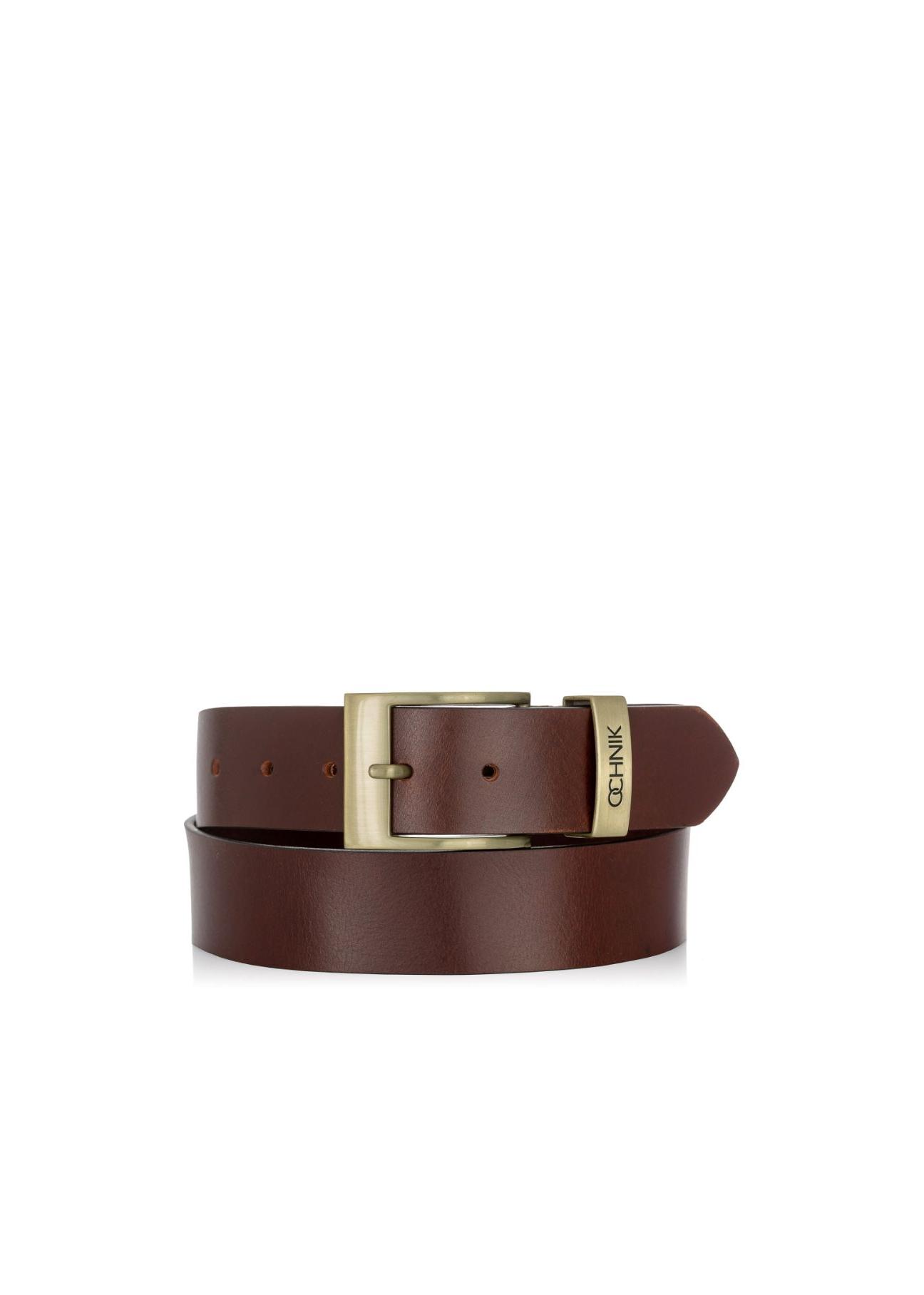 Brown leather men's belt PASMS-0127B-89(W23)-01