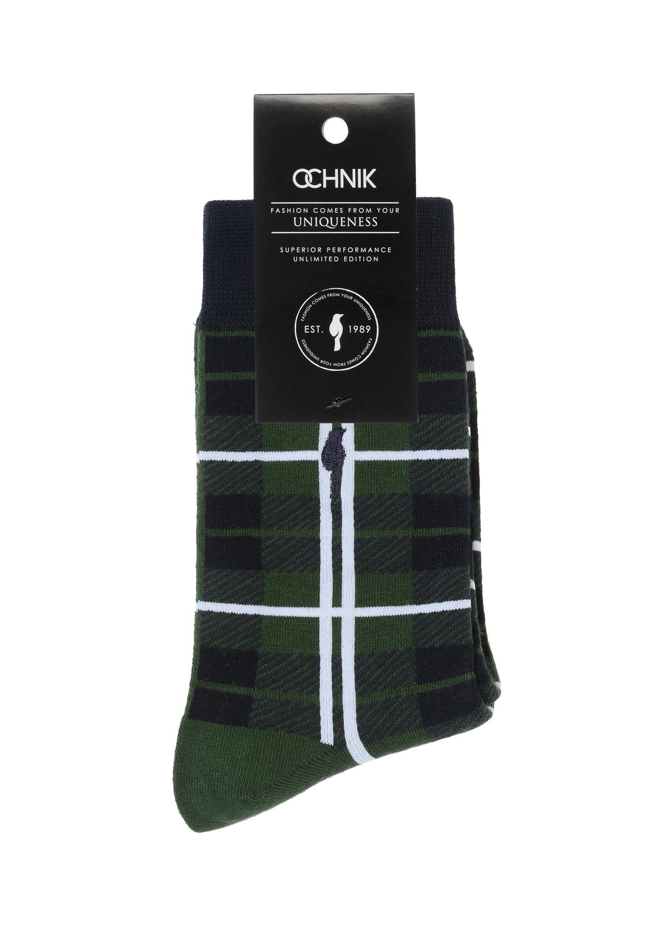 Green checkered men's socks SKAMT-0168-69((Z24)-02