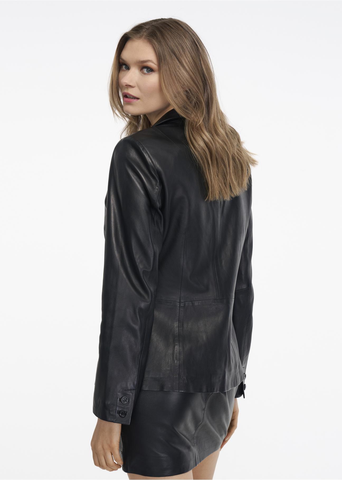 Women's black leather jacket with rivets KURDS-0389-1260(Z22)-03