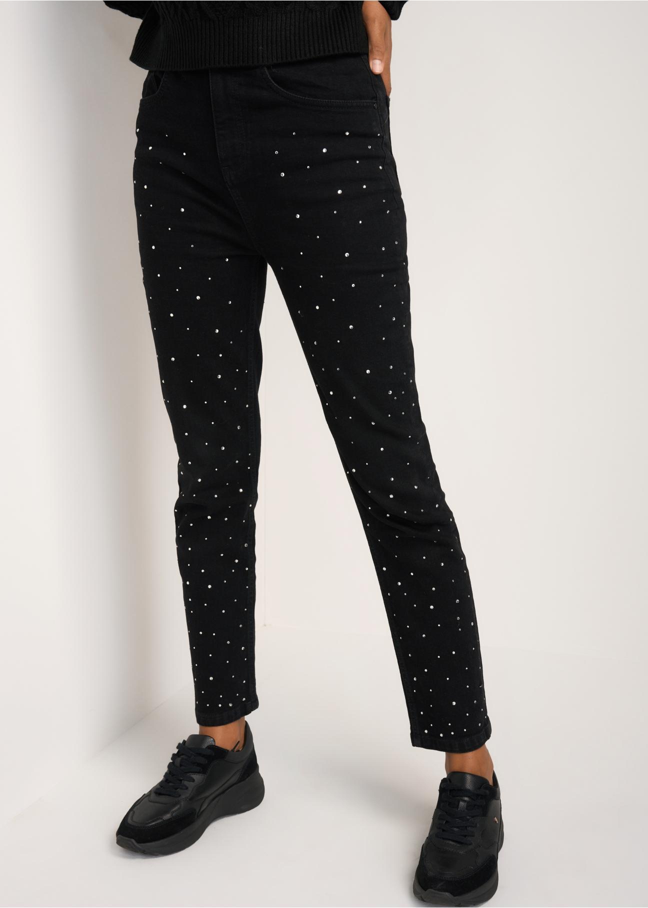 Black jeans with rhinestones for women JEADT-0007-99(Z22)-01