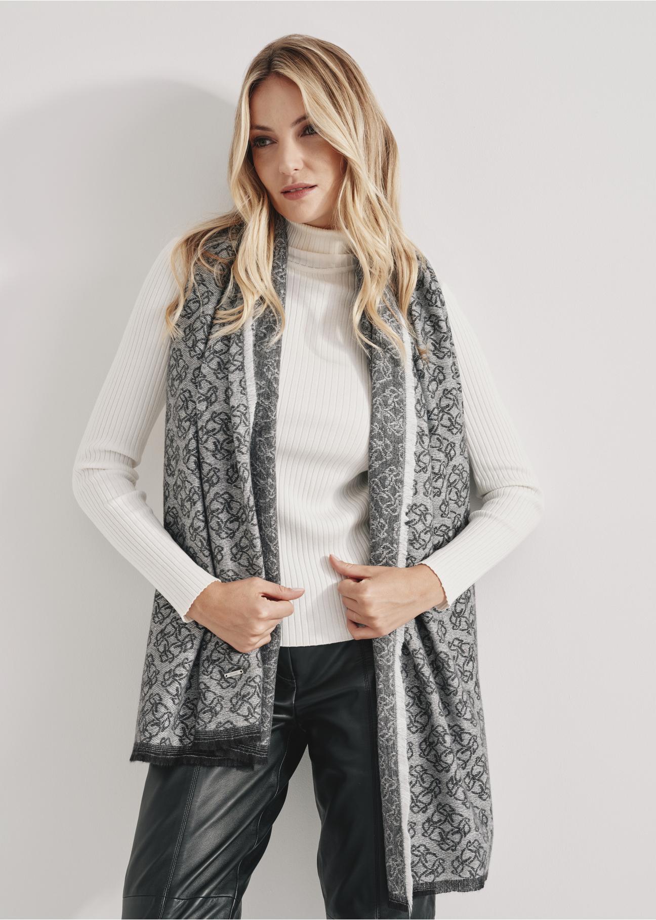 Large grey women's scarf in monogram SZADT-0130A-91(Z23)-01