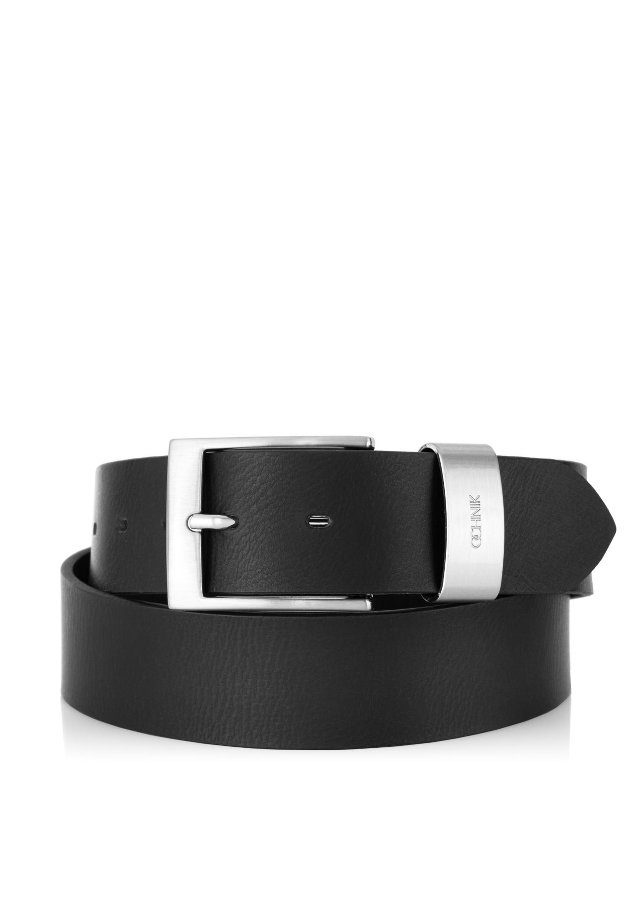 Black leather men's belt PASMS-0240-99(Z23)-01