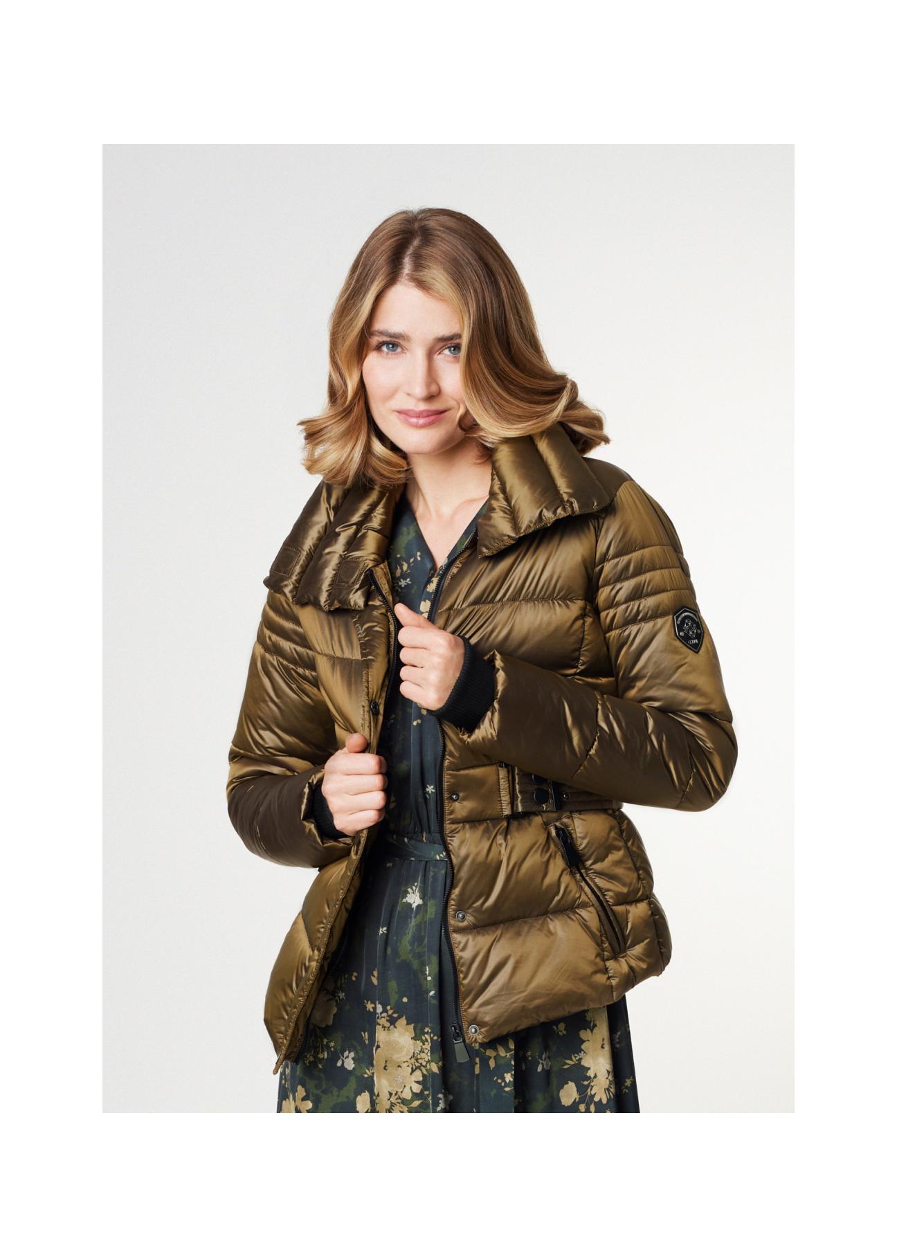 Olive colored women's jacket with welts KURDT-0329-28(Z21)-01