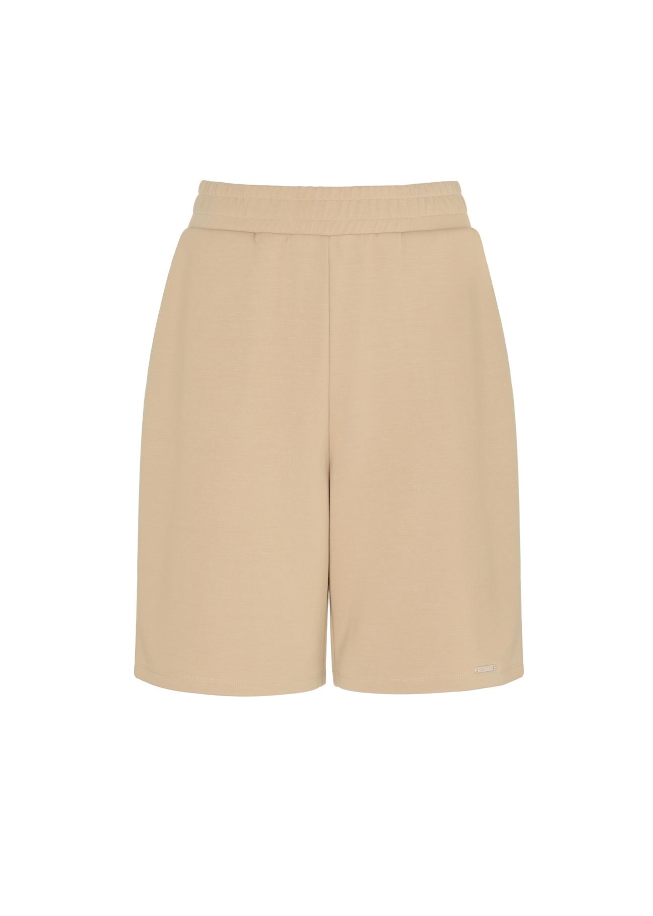 Beige knit shorts for women SZODT-0004-81(W22)-02