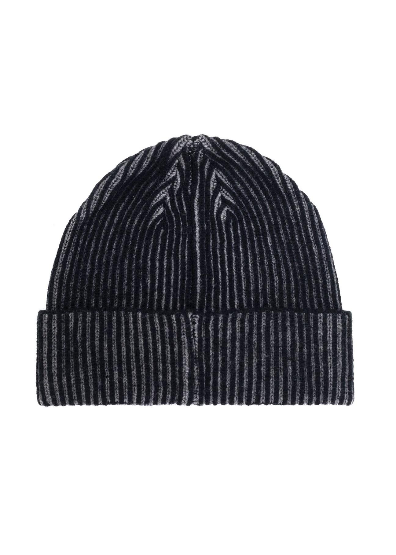 Black men's winter hat with gray stripes CZAMT-0072-98(Z24)-02