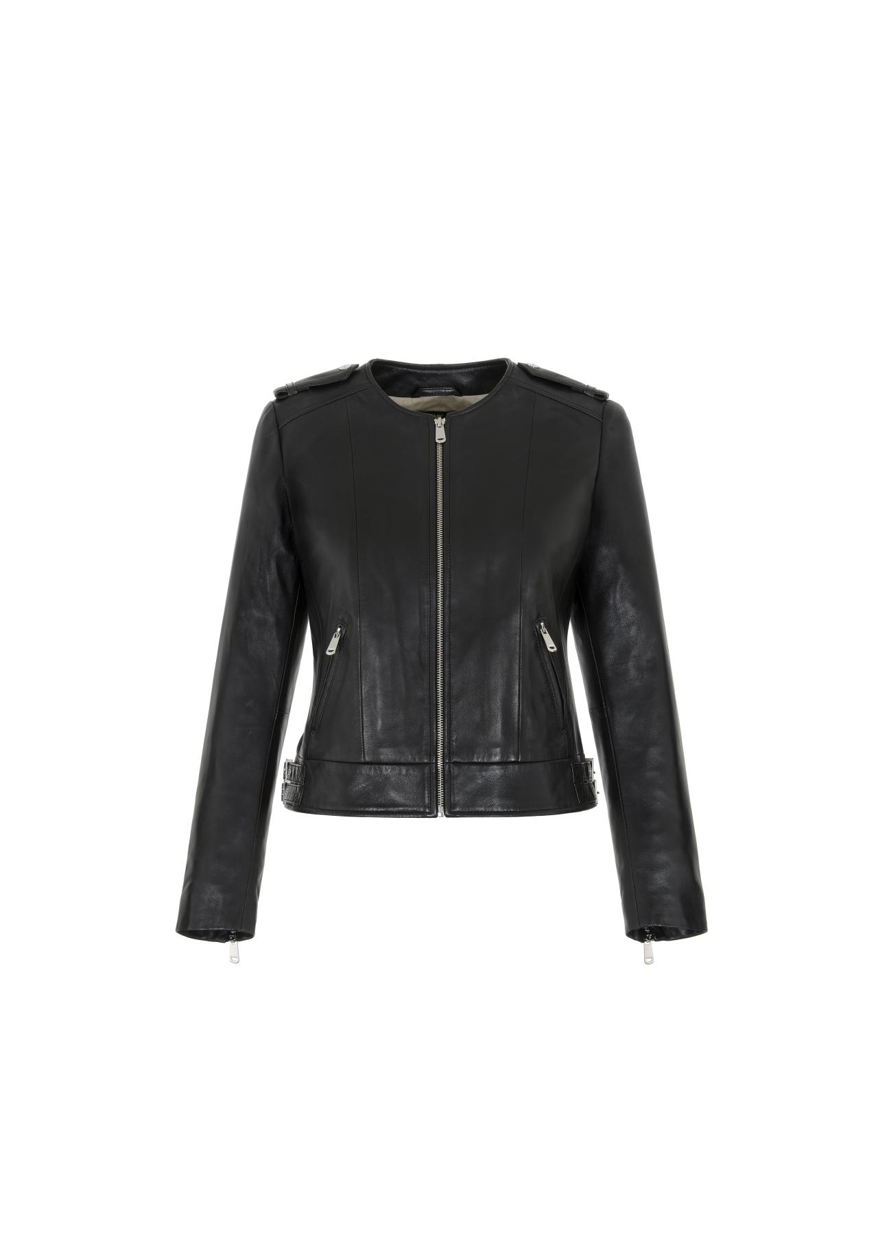 Women's classic black leather jacket KURDS-0366-5491(W22)-02